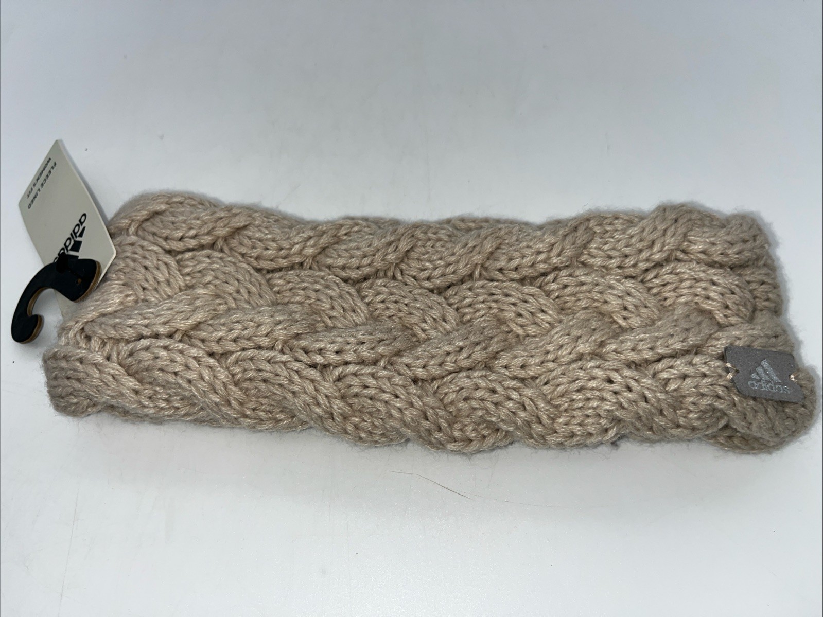 Adidas Fleece Lined Cable Knit Headband Beige Ivory Winter Headband NEW NWT