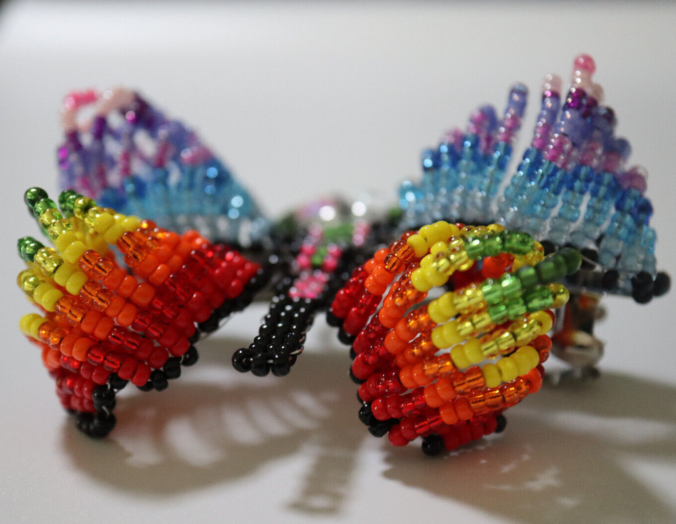 BARRETTE HAND BEADED FRENCH HAIR CLIP BUTTERFLY ACCESSORY RAINBOW 4″X3″X2″