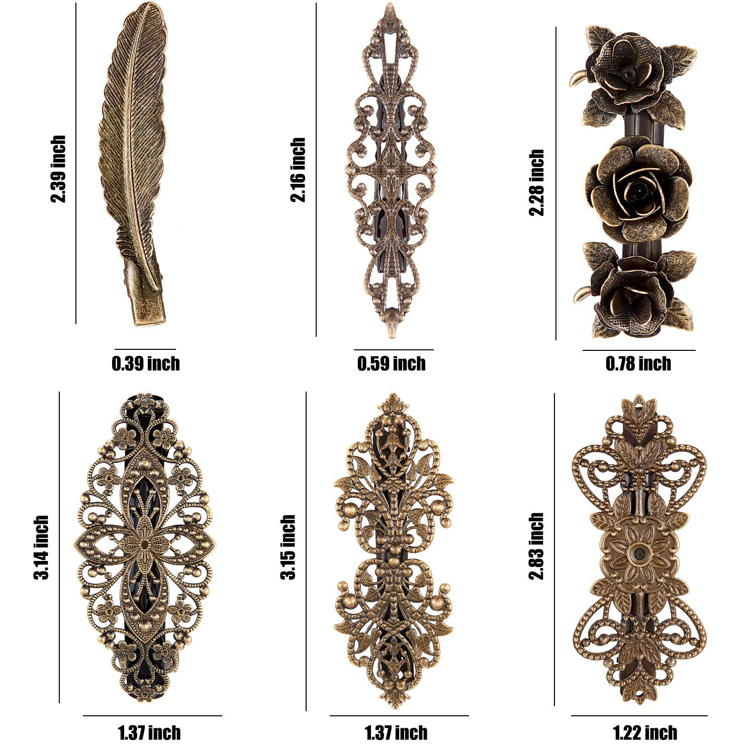 6 Pieces Vintage Hair Barrettes for Women Retro French Flower Hair Clips Metal B