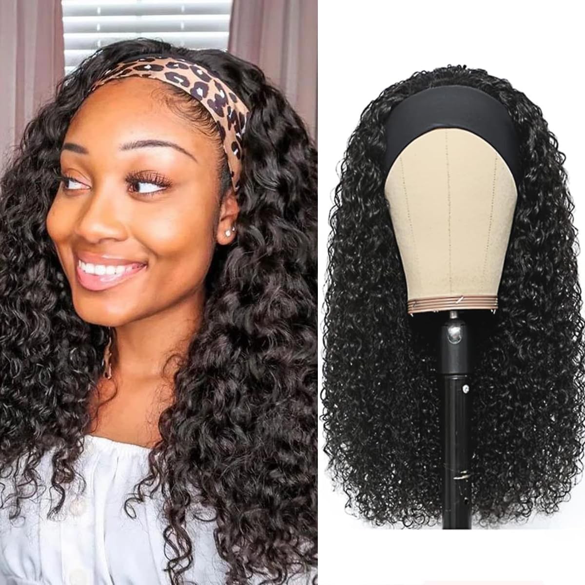 Water Wave Headband Wig Human Hair Glueless Non Lace Front Wig Machine Made Wigs