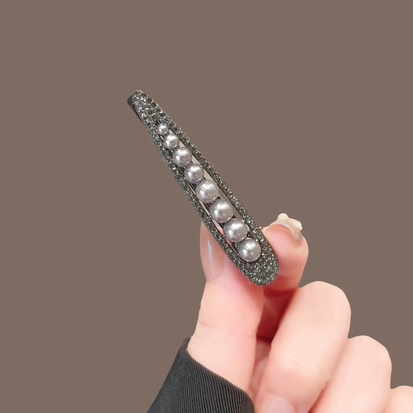 Exquisite Pearl Rhinestone Water Droplets Hairpin Simple Women’s Bangs Side Clip