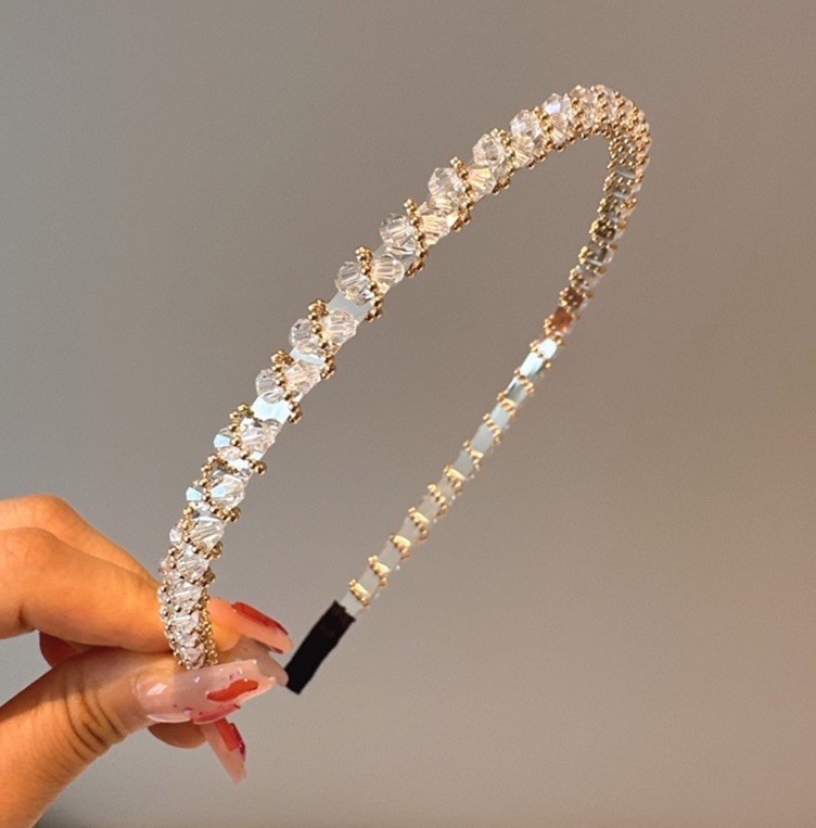 Clear Crystal Beads Headband Glamour Holiday Fashion Gold Crystal Headband