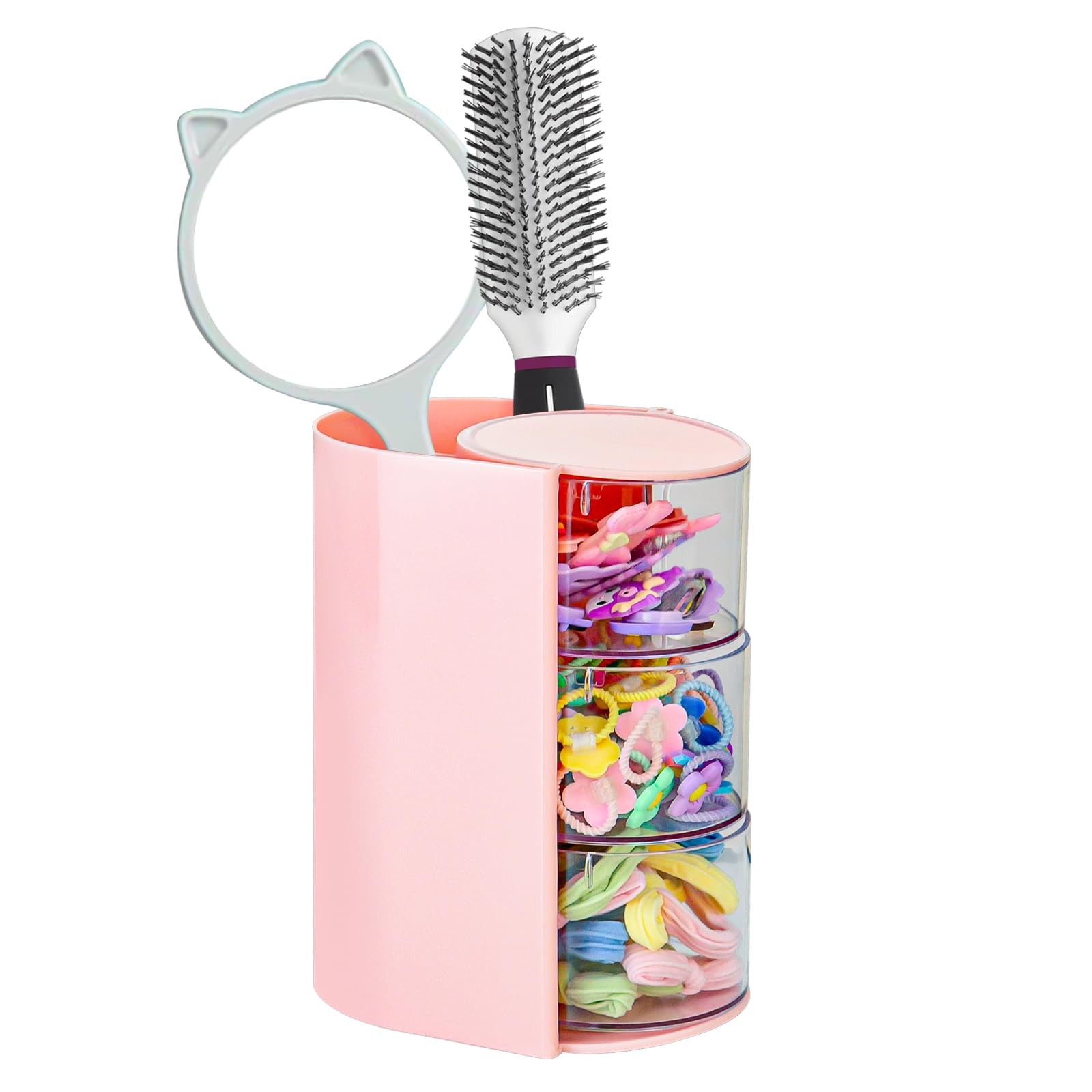 Luscinia Hair Accessories Organizer with Brush Holder, 3-Layer, Pink