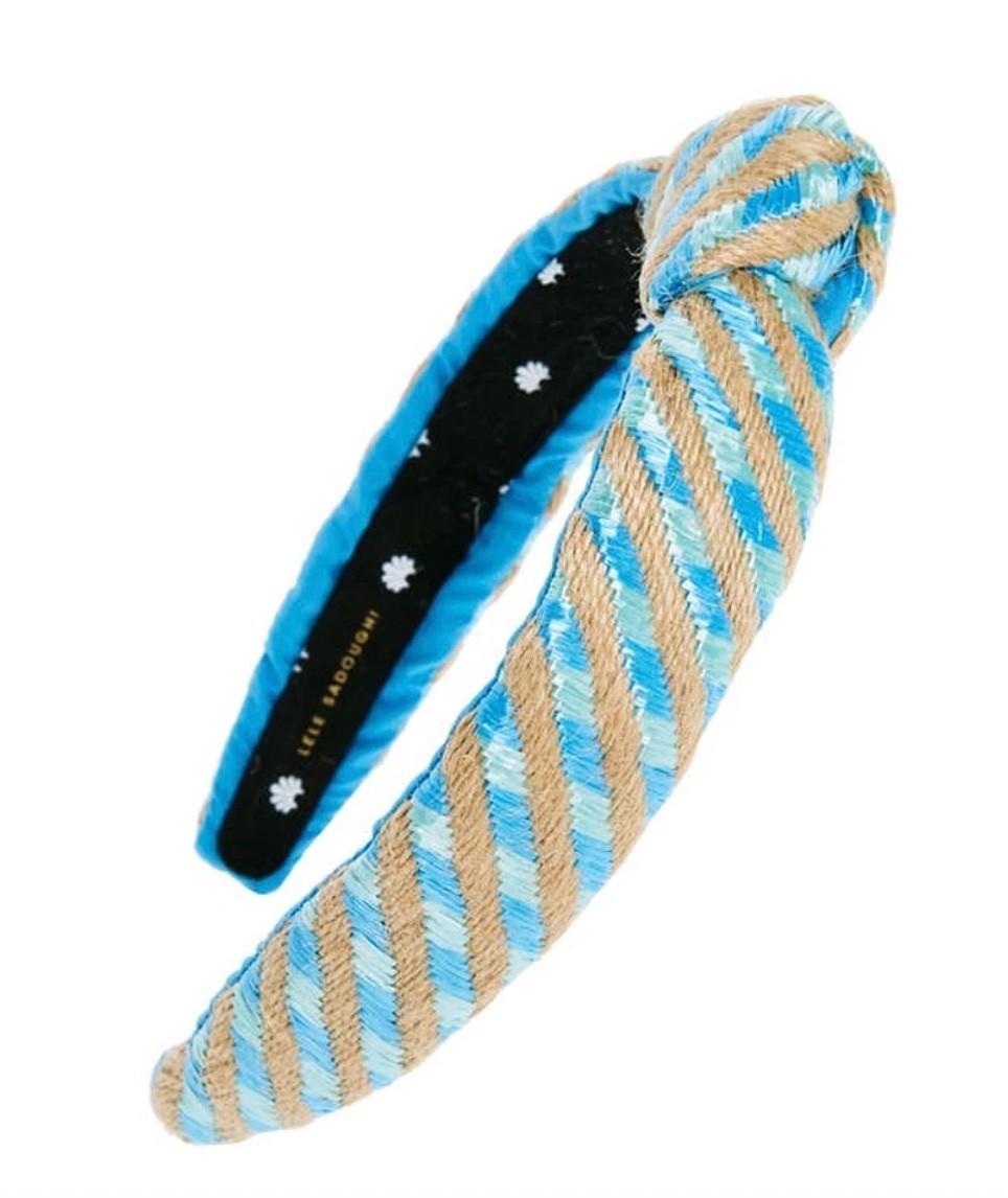 NWT Lele Sadoughi Ocean Stripe Raffia and Cotton Knotted Headband