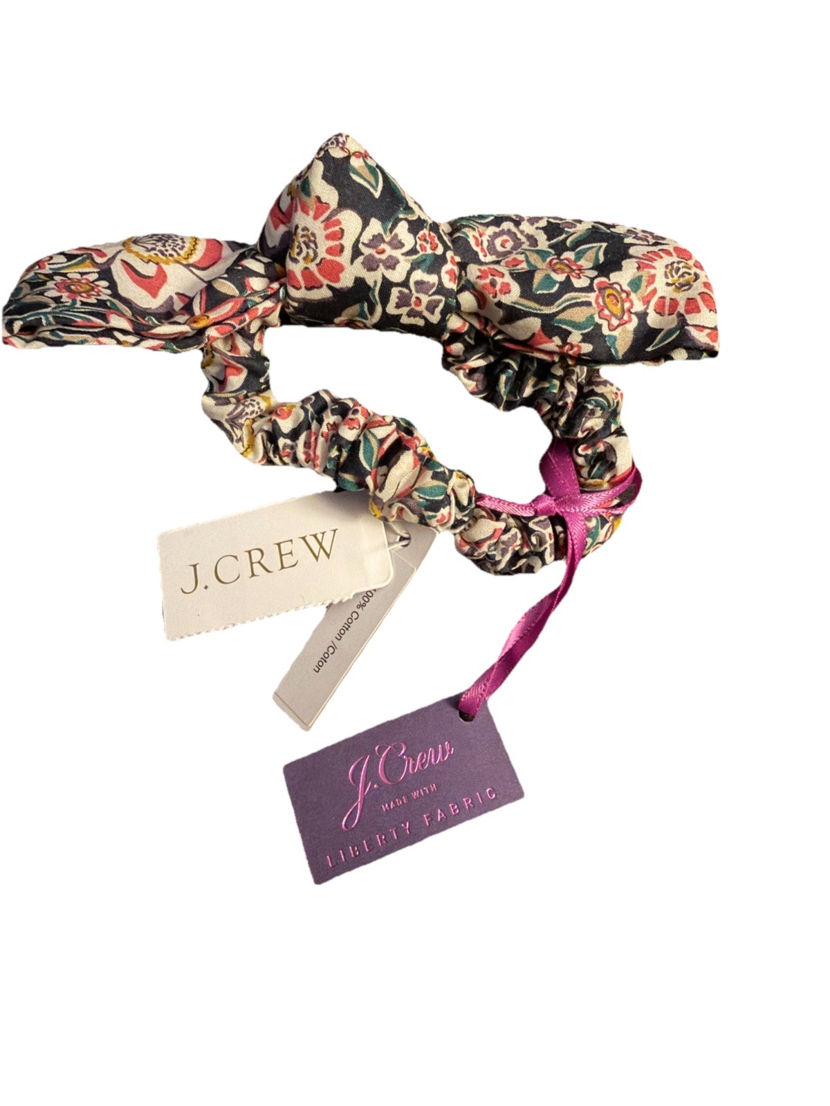 New J. CREW LIBERTY SCRUNCHIE FLORAL Multi Bow Flowers Hair Tie 100% Cotton NWT