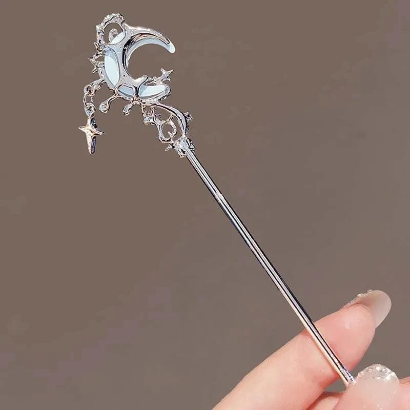Vintage Zinc Alloy Star Moon Tassel Hair Stick Chinese Hairpin for Women