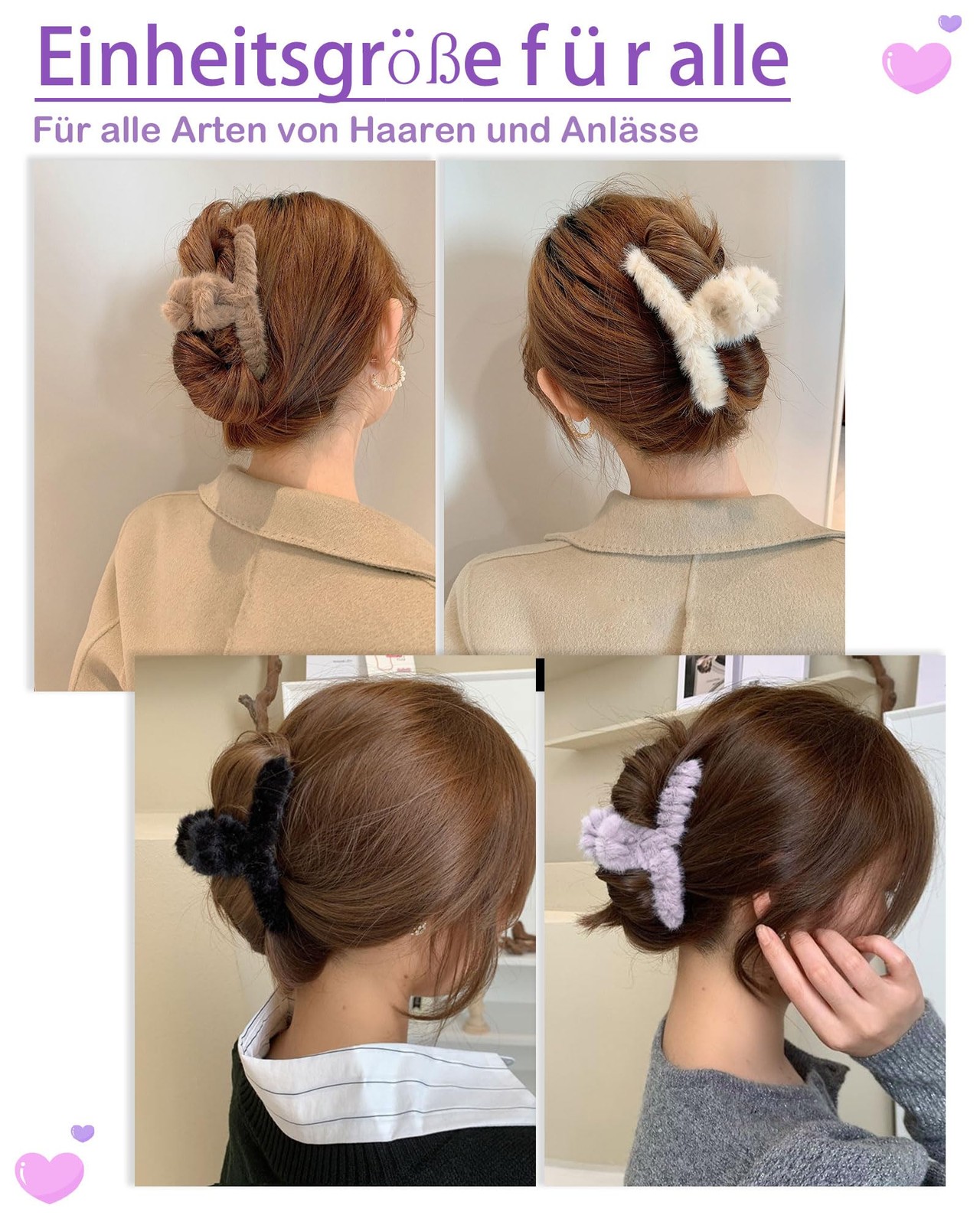 Olldag 4 PACK Large Hair 1 Count (Pack of 4), Black +White+ Purpel +Khaki