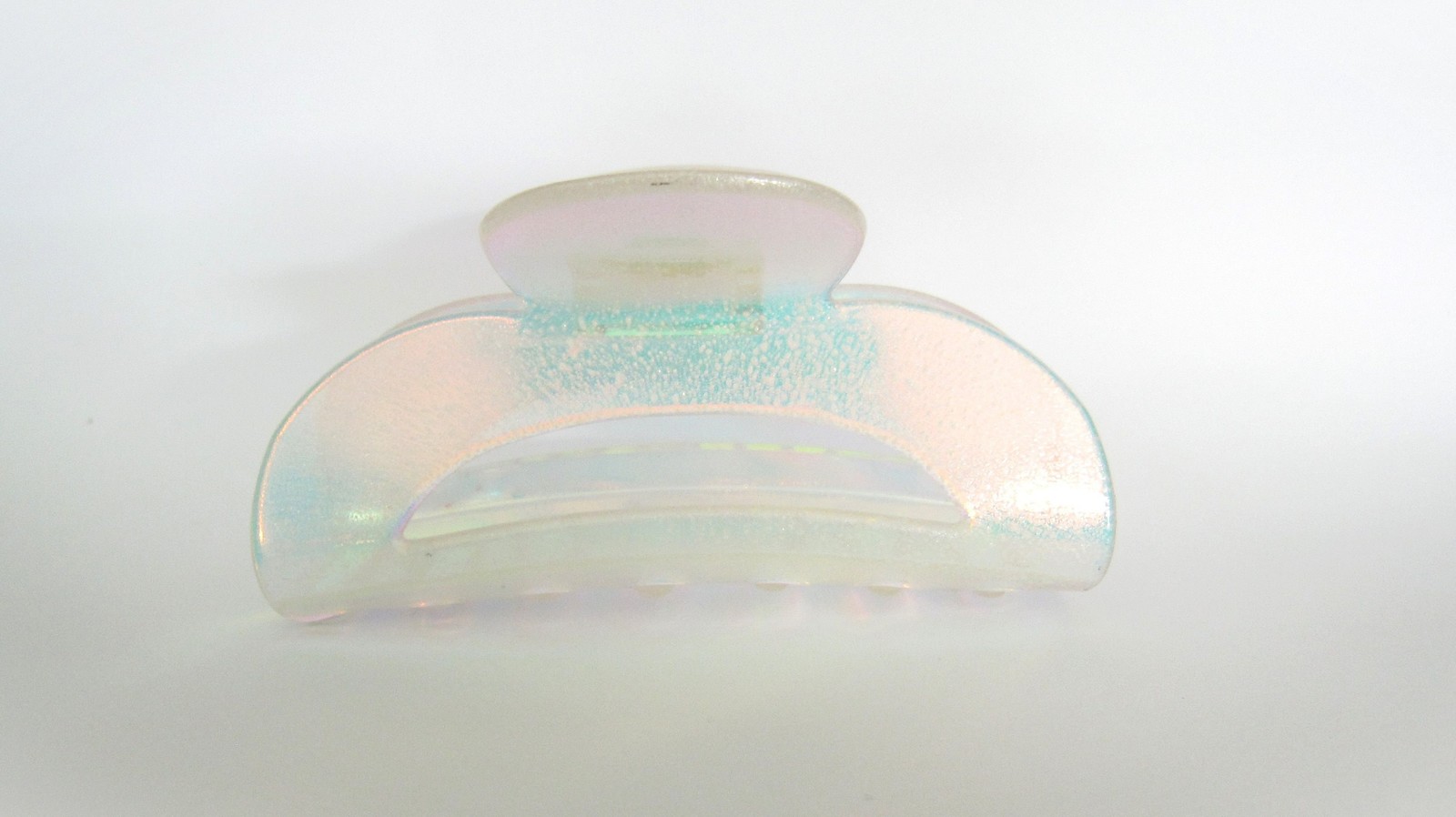 Large clear frosted white spotted iridescent hair claw clip