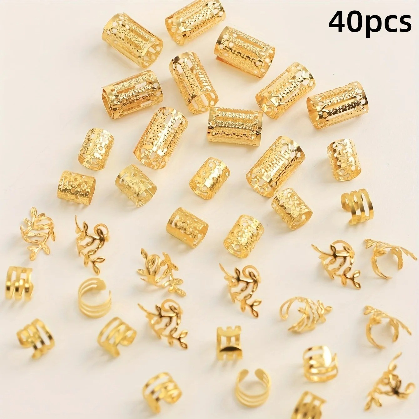 40/80Pcs Hollow Hair Rings Braid Jewelry DIY Loc Cuffs Beads Women Girls Gift