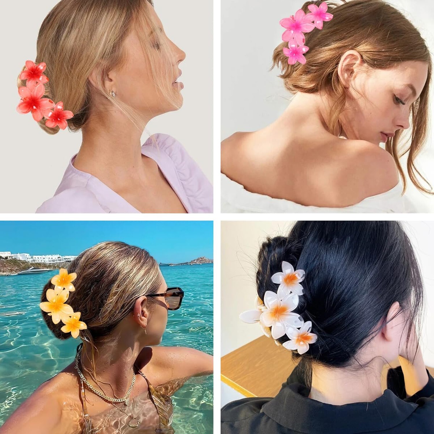 6 PCS Flower Hair Claw Clips Cute Hair Clips Hawaiian Plumeria FLower Claw cl…