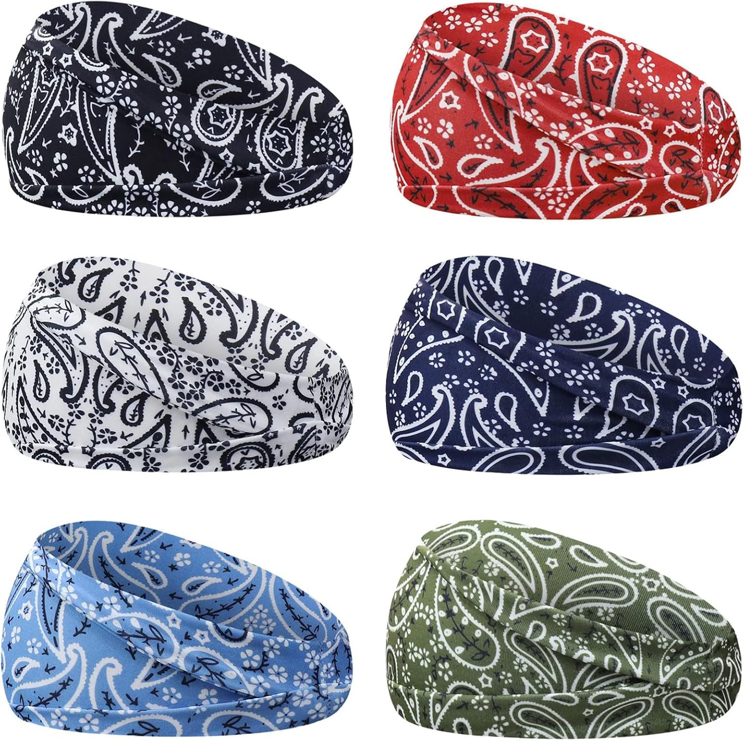 6Pcs Headbands Paisley Bandanas Head Bands Sweat Band Hair Wrap Headwrap