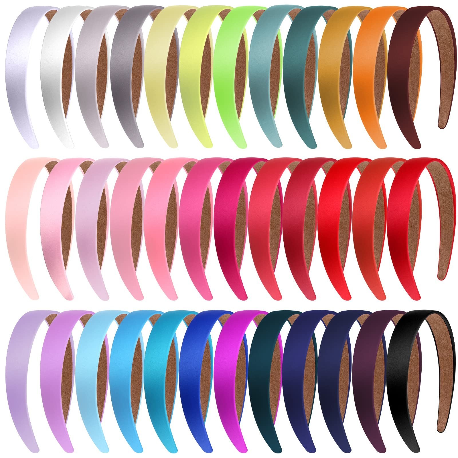 36 Pcs Satin Hard Headbands – Non-Slip DIY Hair Accessories for Women, 1.2 Inch