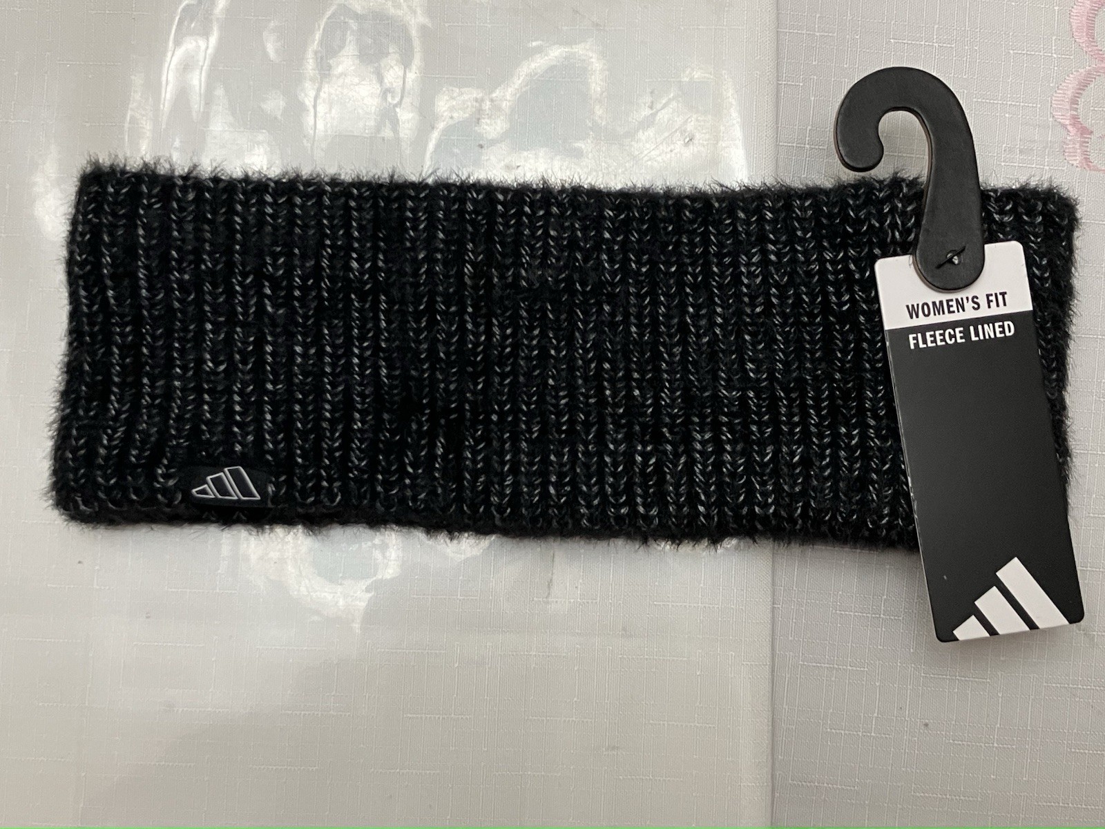 Adidas Woman’s Fit OSFW Headband Black Gray White Polyester Fleece Lined NWT