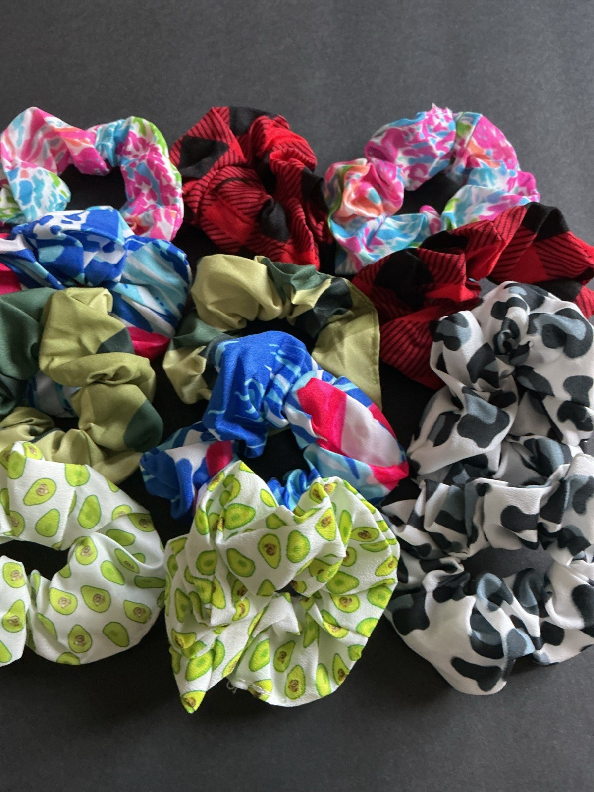 12pc Lot Hair Scrunchies Tween Floral Red Blue Pink Multicolor, Brand New