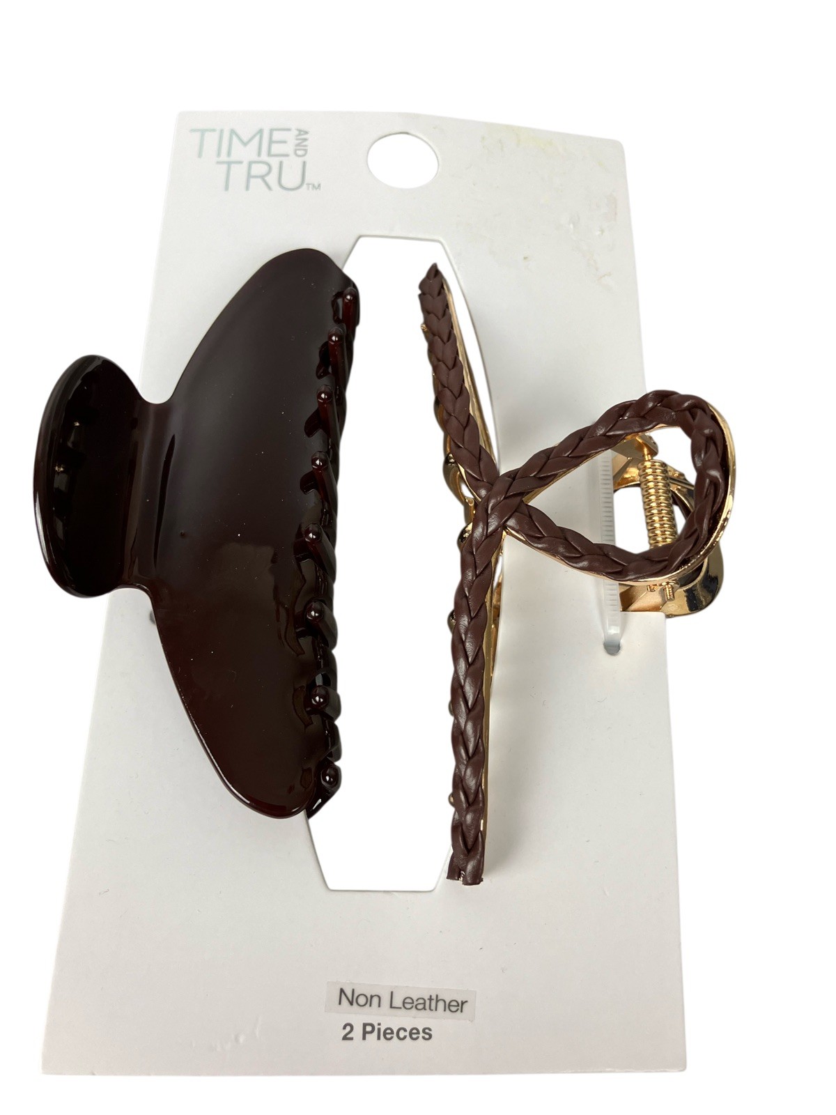 Time and Tru 2 Pack Hair Claws, Looped And Braided PU Hair Claws Blue & Brown