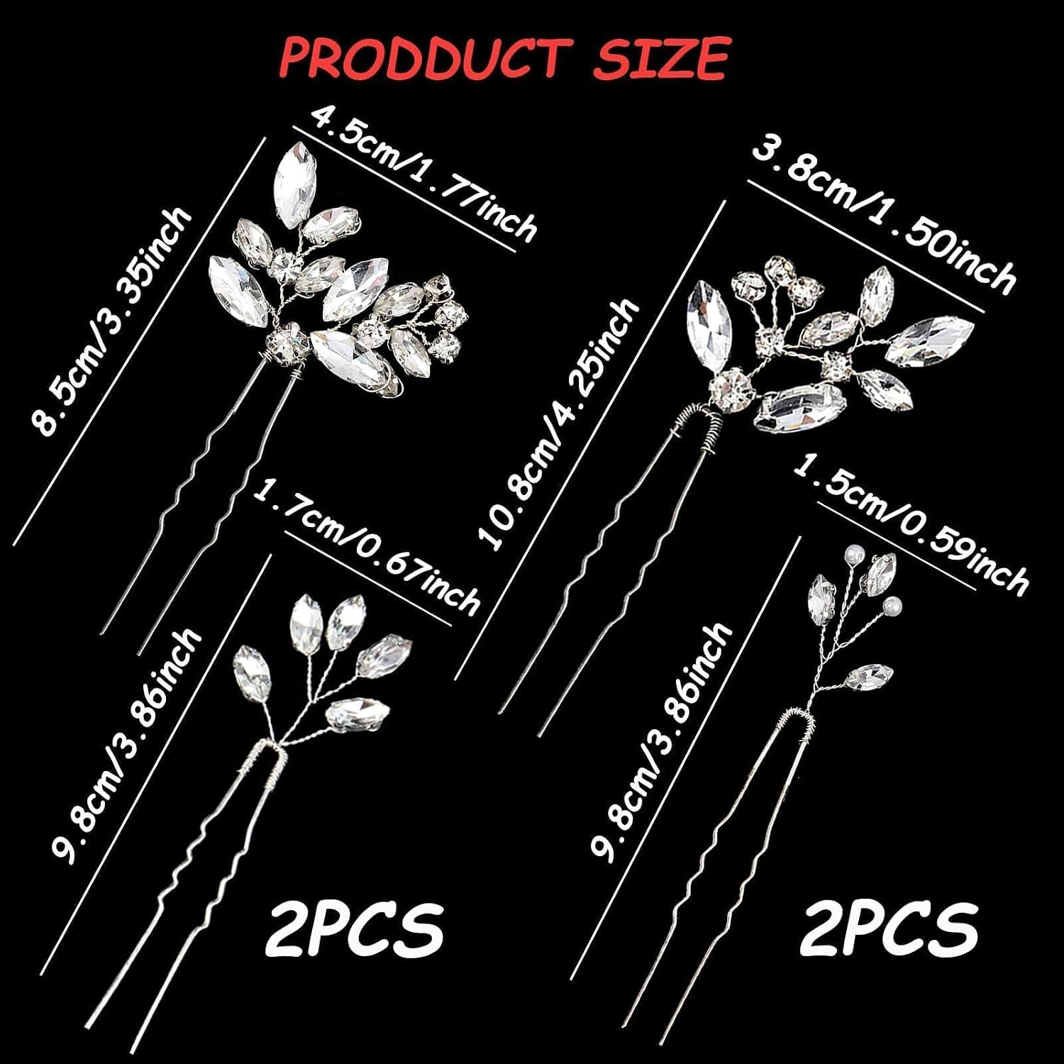 6 PCS Silver Bridal Hair Pins, Rhinestones Hair Accessories Crystal Wedding U-Sh