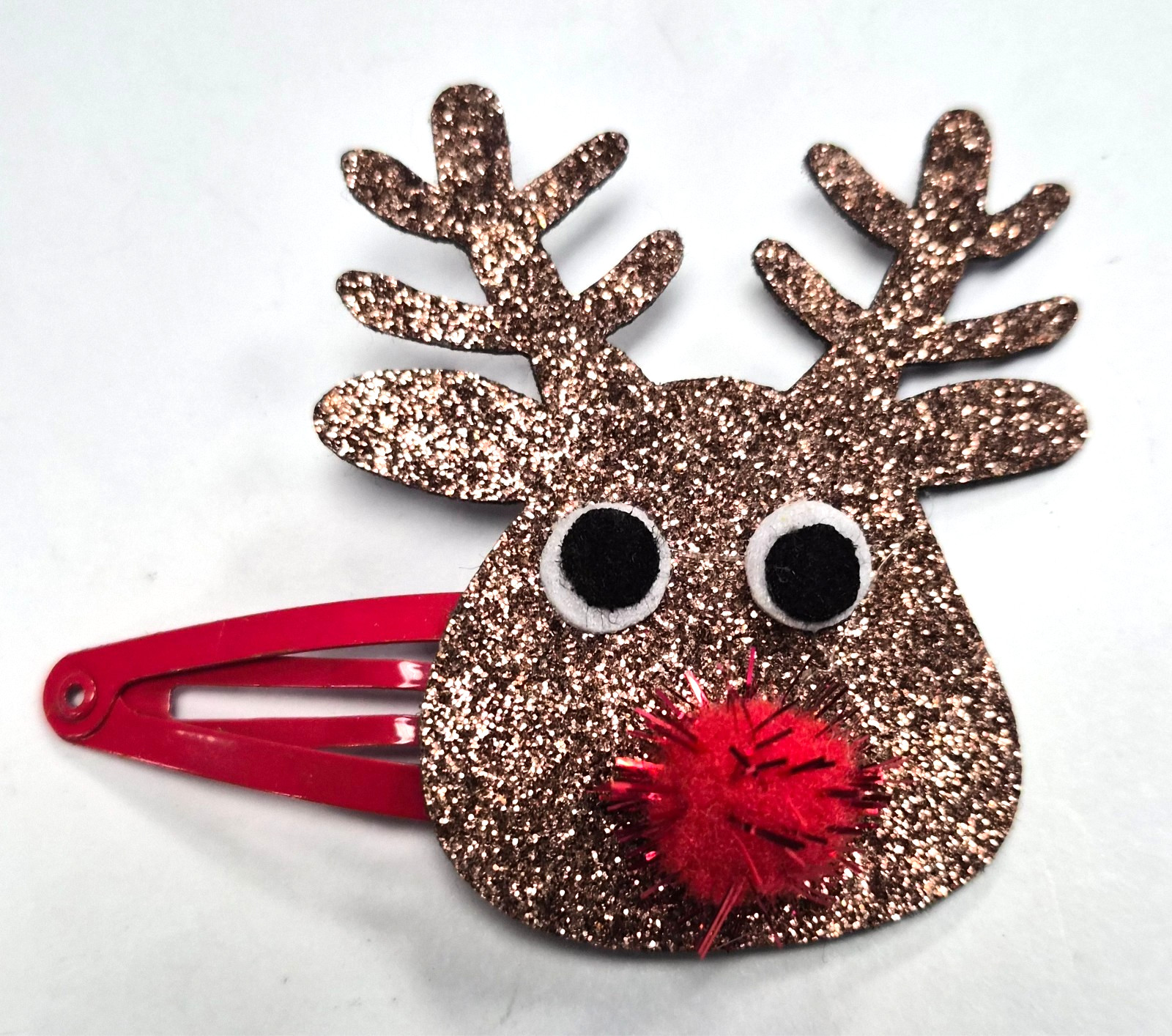Estate NOS Scunci 2 pc Holiday Christmas Snap Hair Clips Rudolph the Reindeer