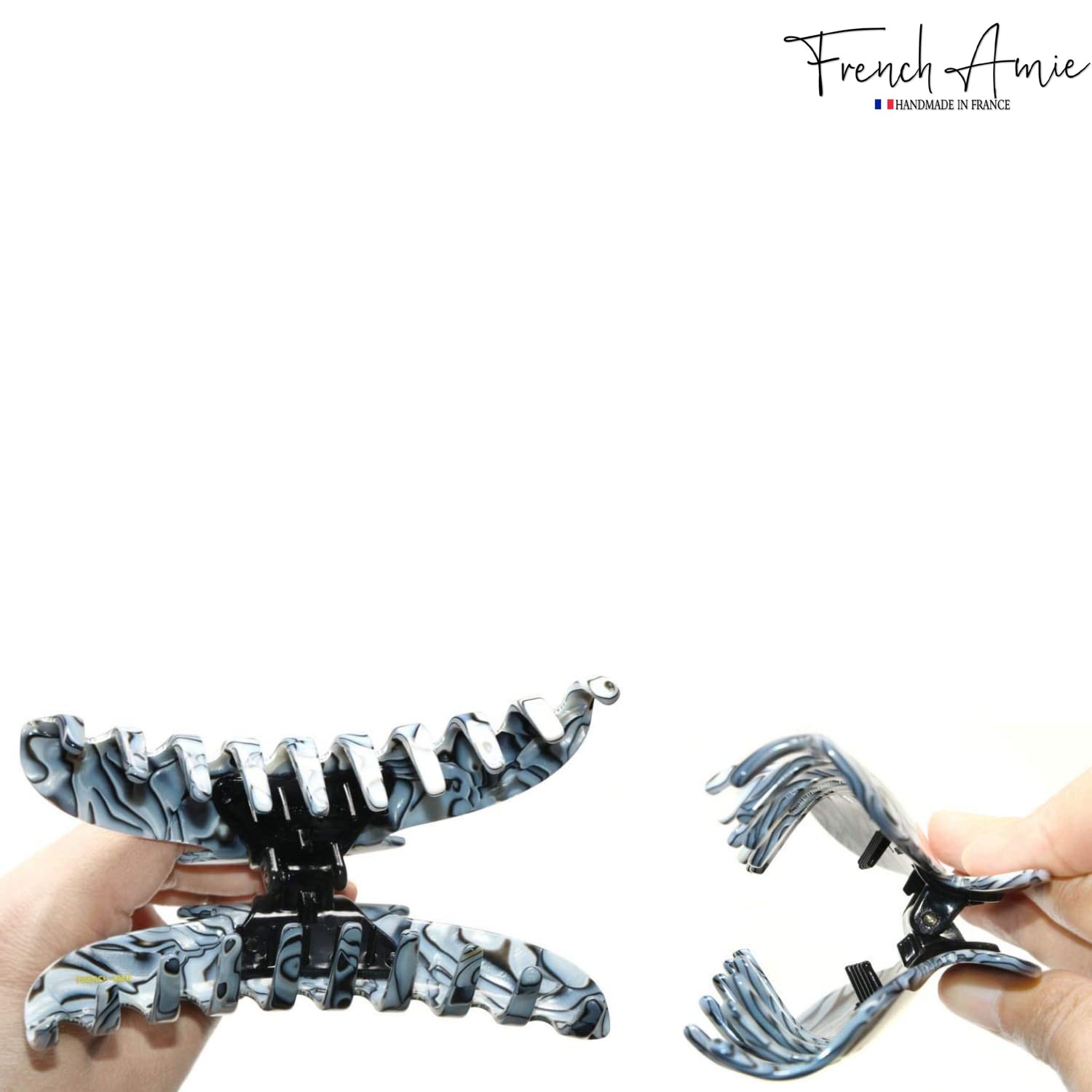 French Amie Contour Large 4 ¾” Celluloid Handmade Jaw Hair Claw Clip for Women