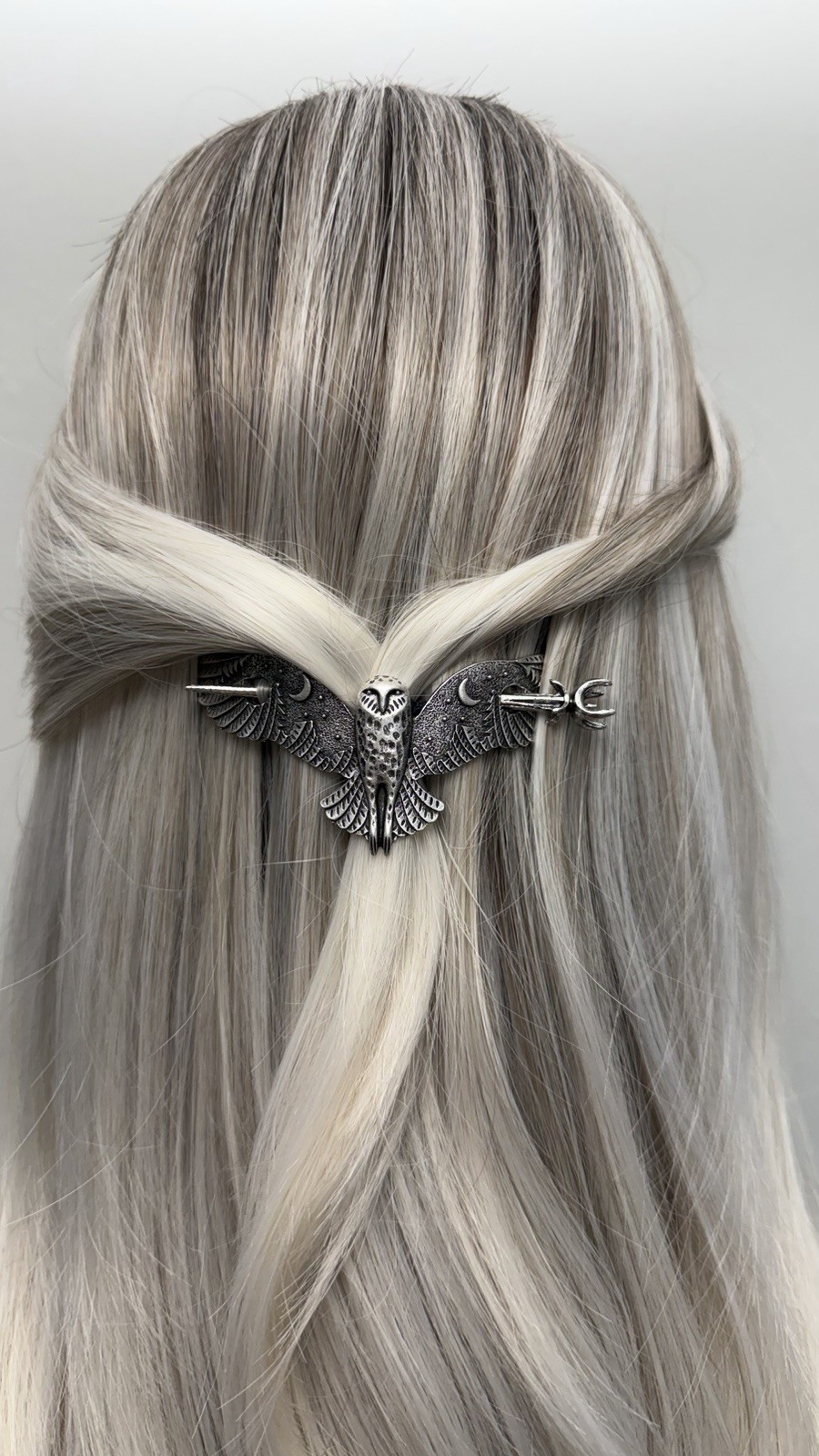 Owl Hair Pin Silver Gothic Viking Hair Stick Celtic Medieval Barrette Fantasy