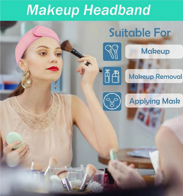 1pc Adjustable Non-Slip Spa Headband – Soft Wide Band for Makeup & Skincare – V2