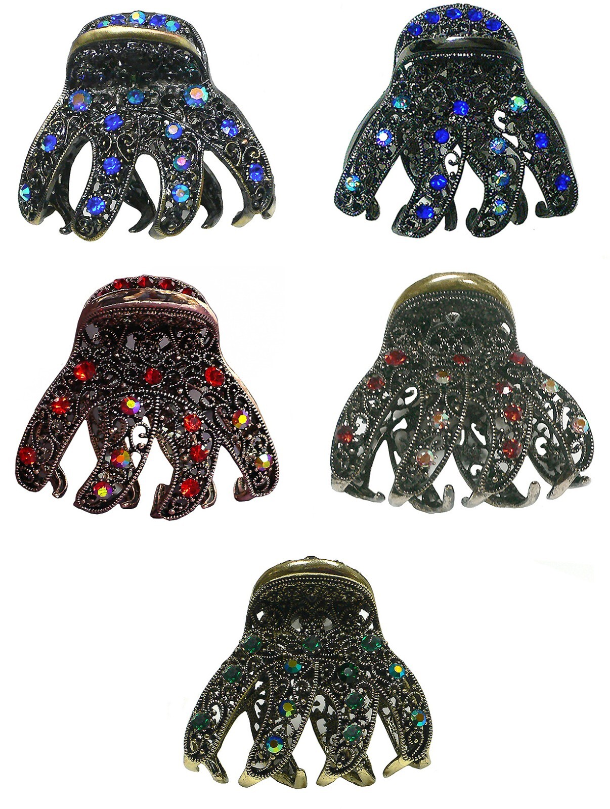 5-Pack Bella Metal Crystal Jaw Clips Wide Cavity for Thick Hair Women GL56-5