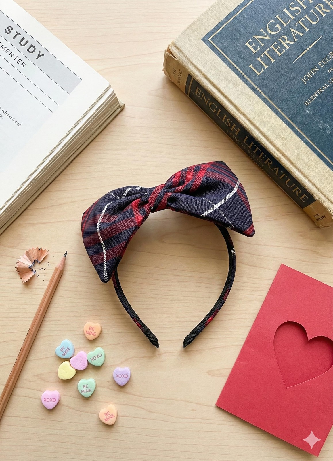 School Headband Plaid Bow Back To School Plaid 36 Navy Red Regular