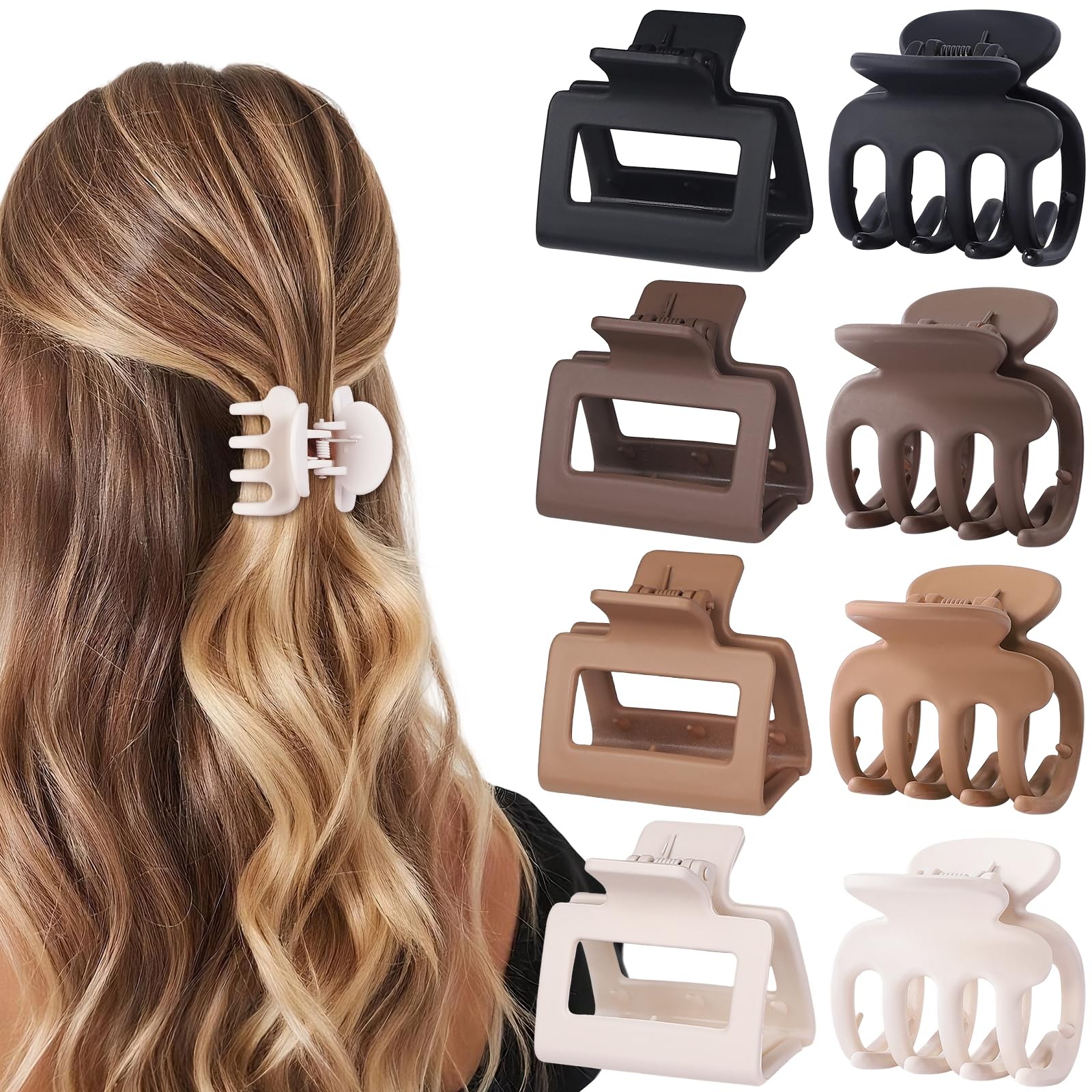 Medium Hair Clips Combination 2 Styles Small Claw Clips for Thin Hair 8 Pcs M…