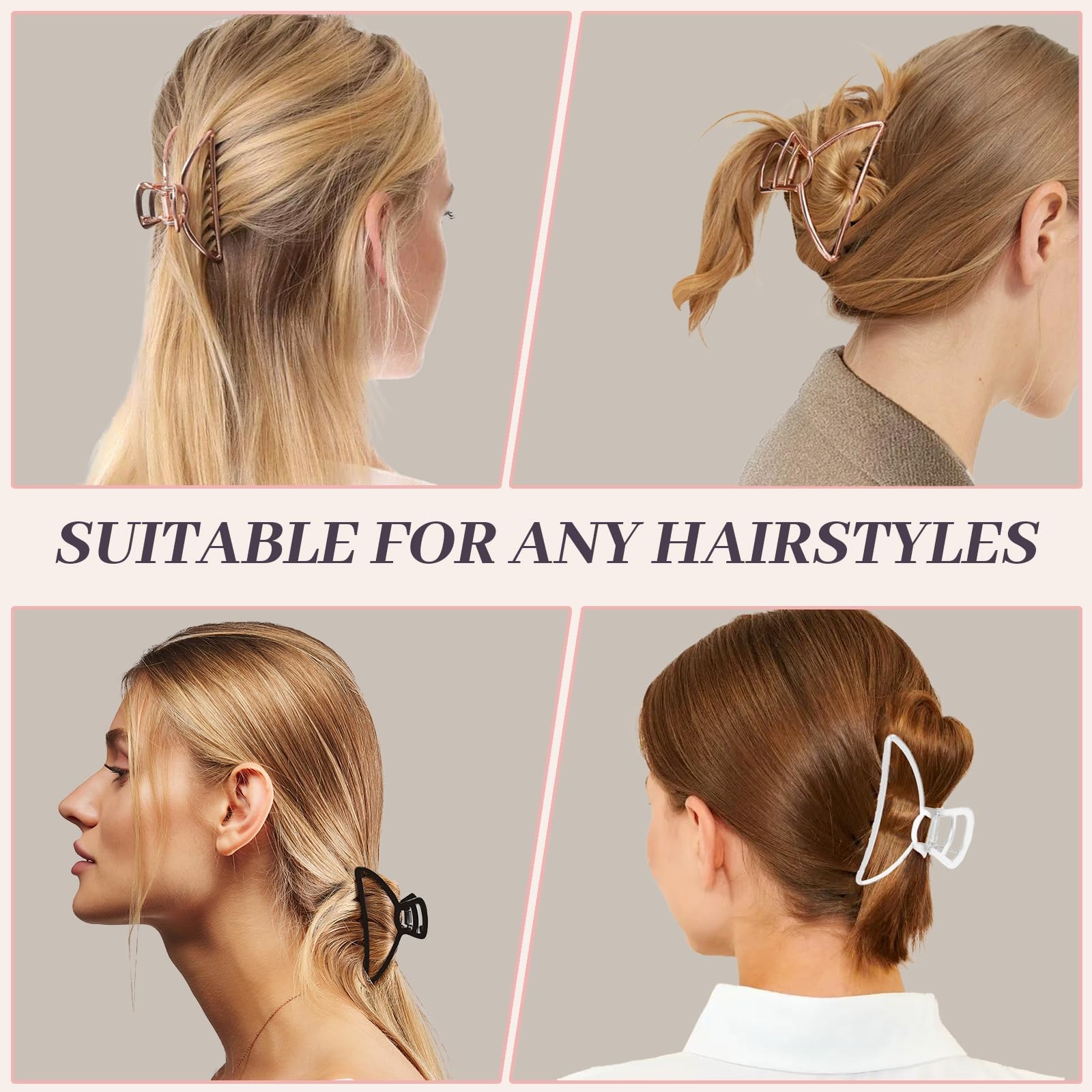 JIRIS 3PCS 3inch Metal Hair Clips,Metal Claw Clips For Rose Gold