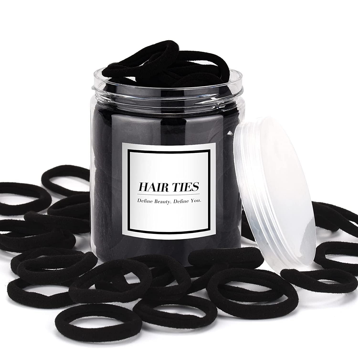50PCS Black Hair Ties,Cotton Seamless Ponytail Holders,No Damage Elastics Hair B