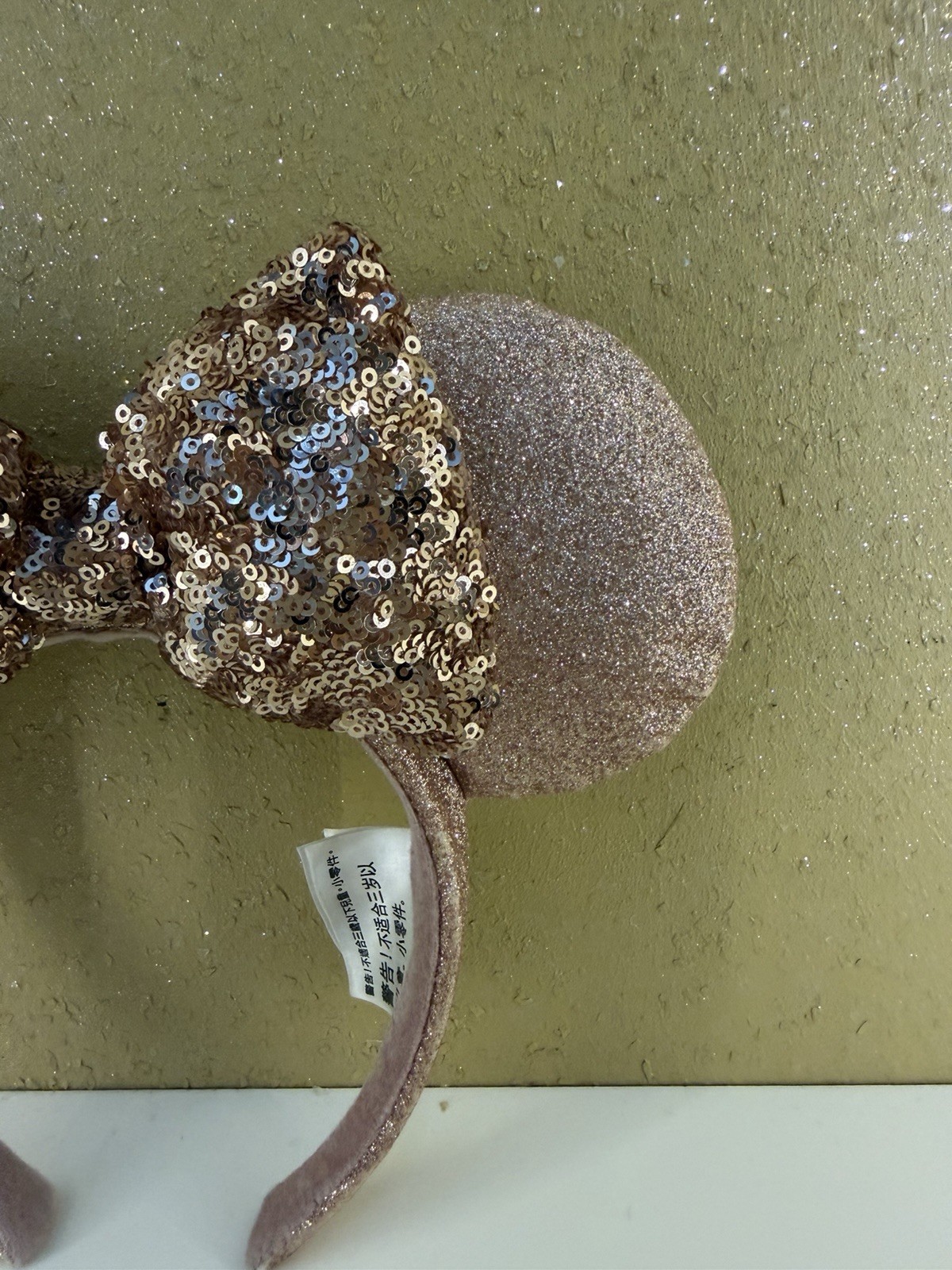 Official Disney Parks Minnie Mouse Ears Headband Rose Gold Sequin Bow Glitter