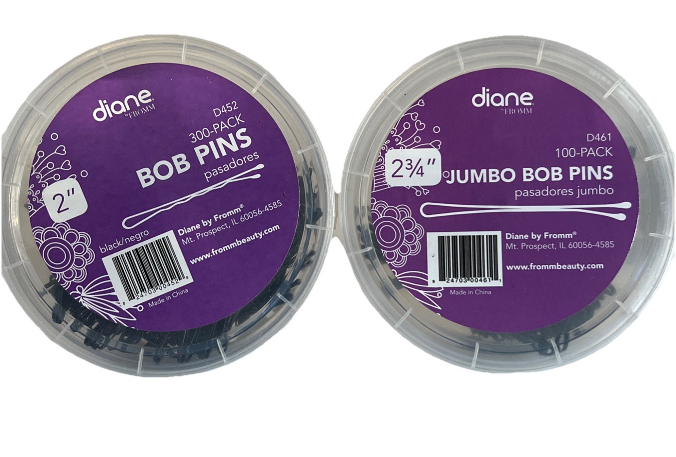 Diane 2 3/4” Jumbo Bobby Pins 100 Count & 2” Bob Pins 300 Count As Pictured