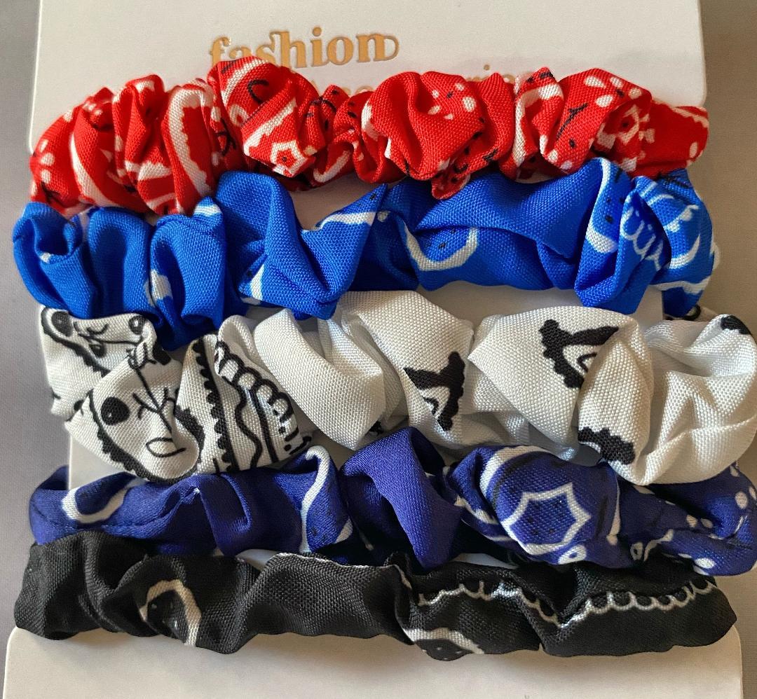5pcs HAIR PONYTAIL HOLDER SCRUNCHIE BANDANA MULTI COLORS FREE USA SHIPPING