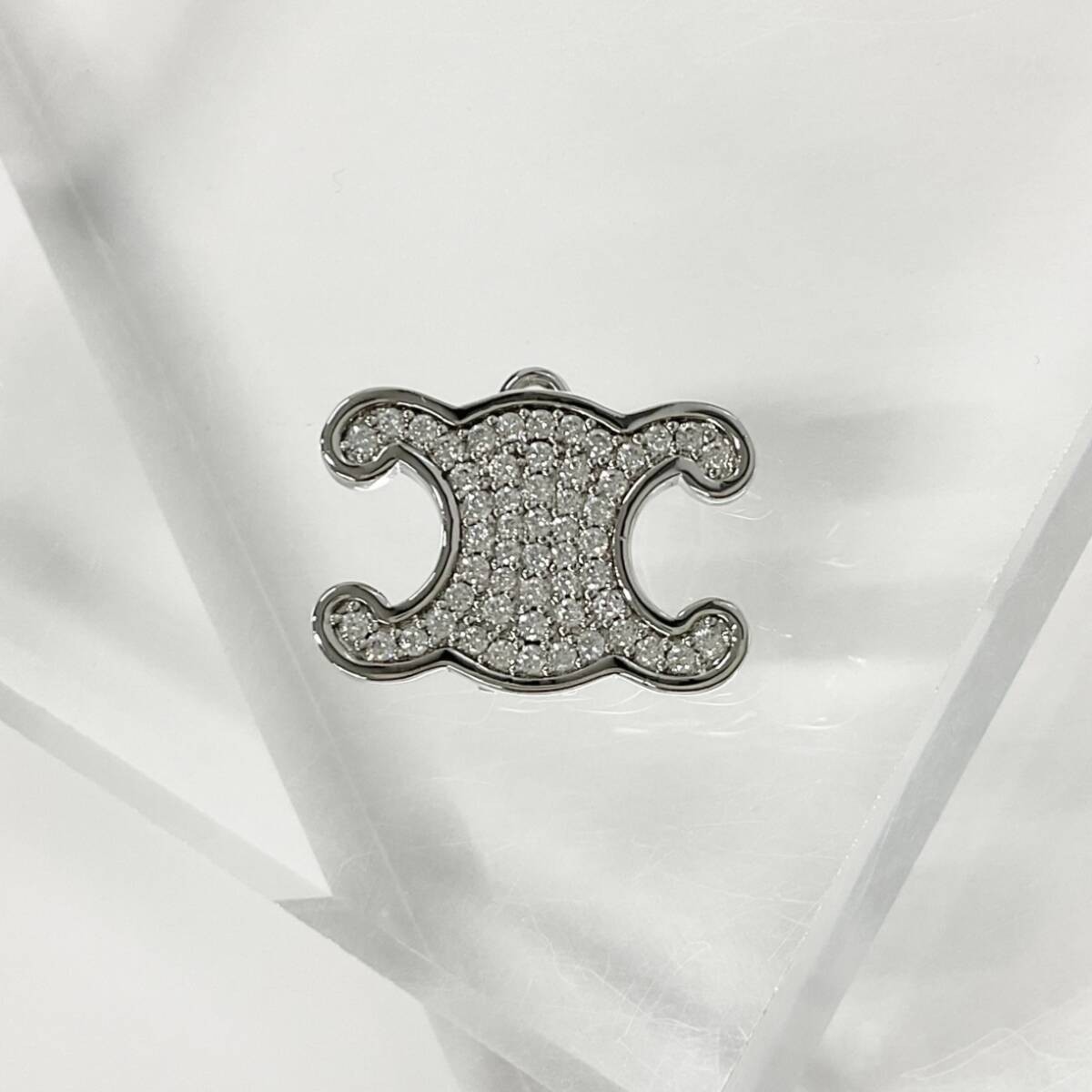 CELINE Triomphe Rhinestone Hair Clip Silver UTT0243 w/Box Dust Bag Manual