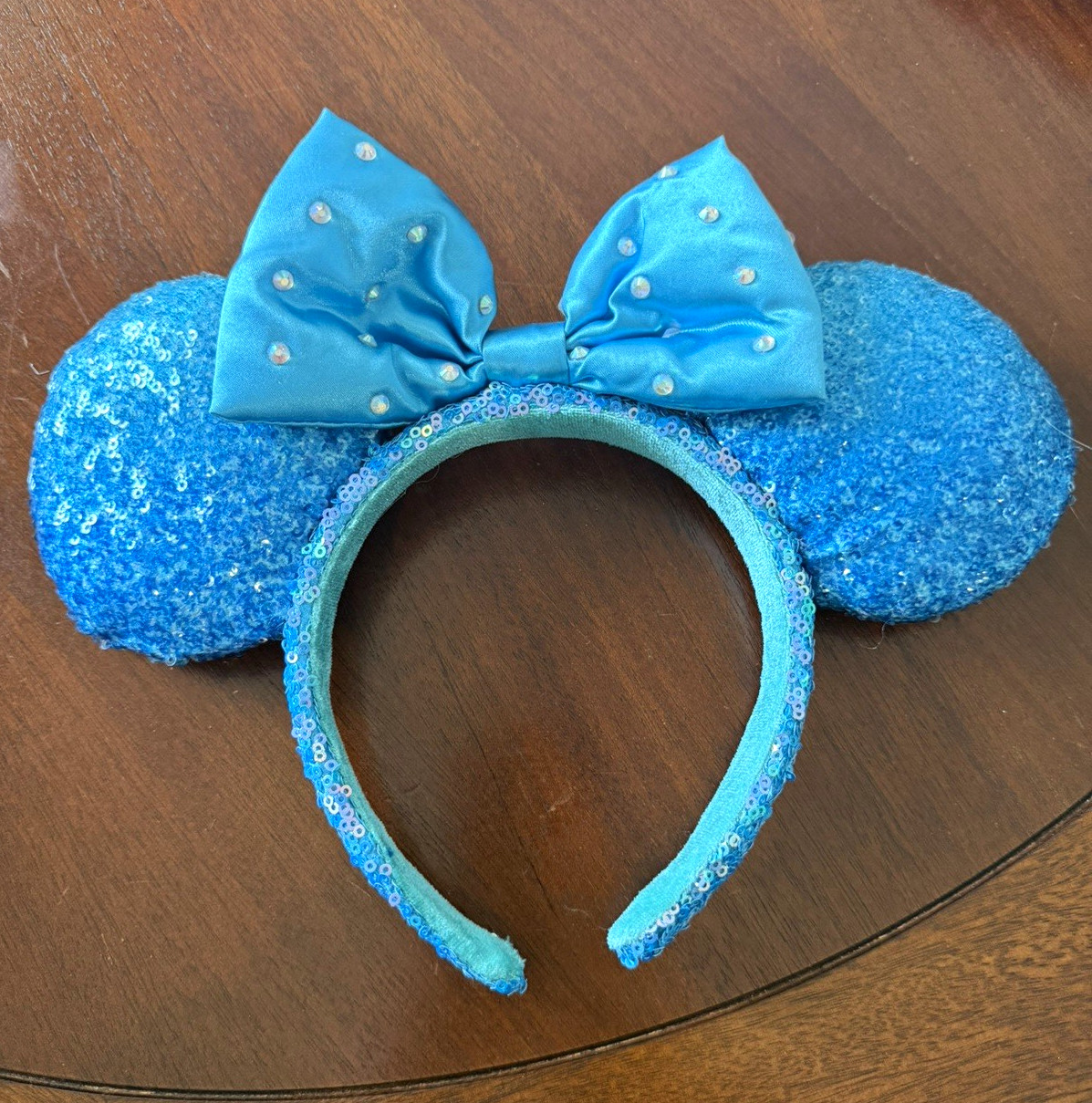 Blue Sequined Minnie Mouse Ears