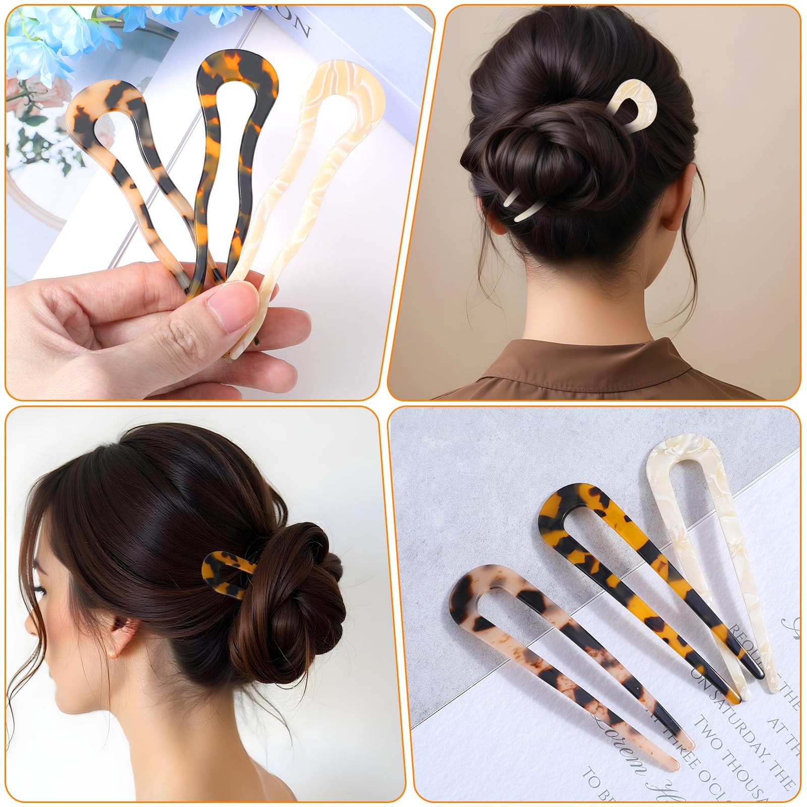 6 Pcs French Hair Pin Tortoise Shell French Twist Hair Pin U Shaped Acetate 2…