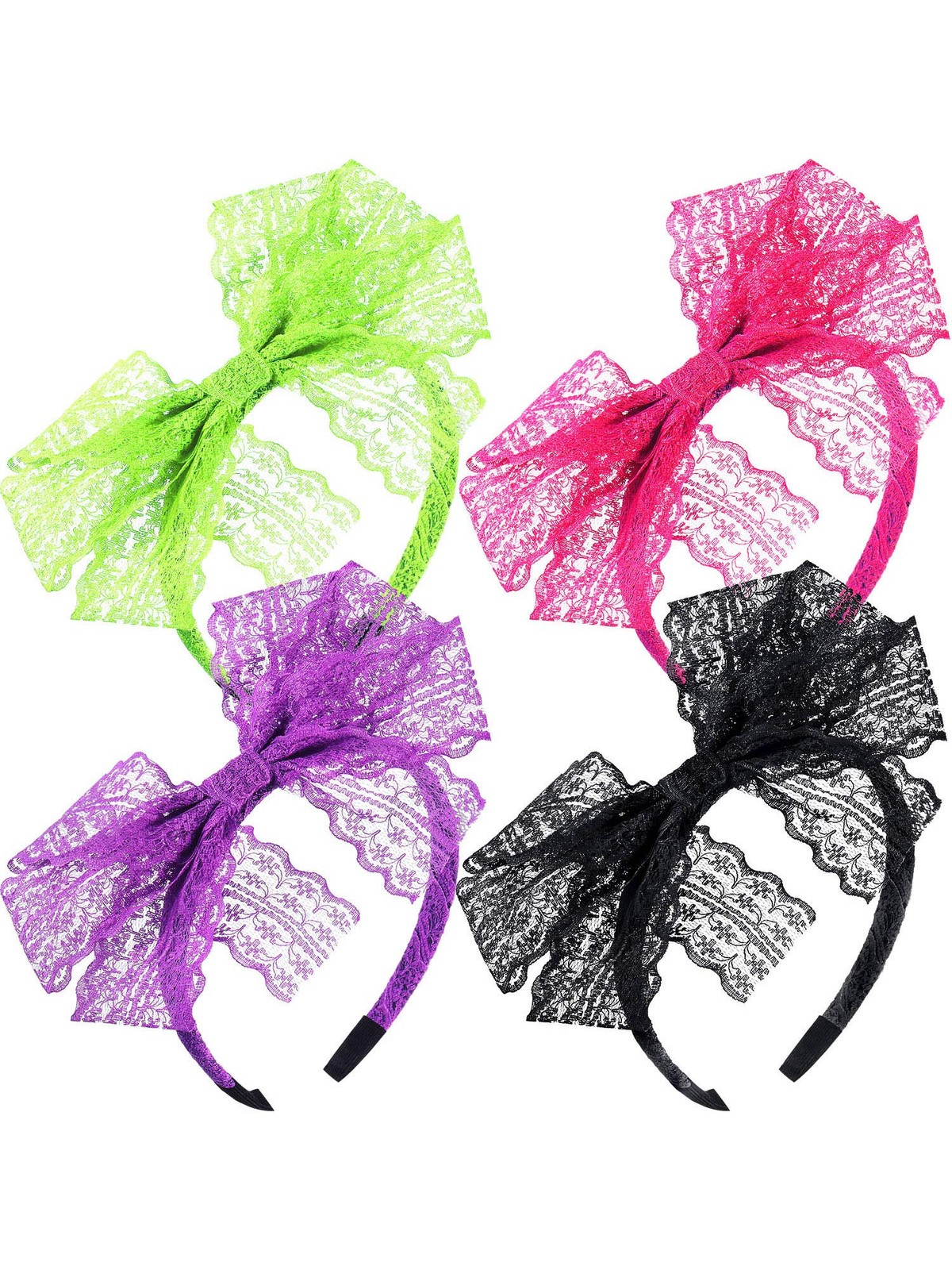 4 Pcs 80s Lace Headband with Bow 80s Hair Accessories Neon Lace Bow Headband …