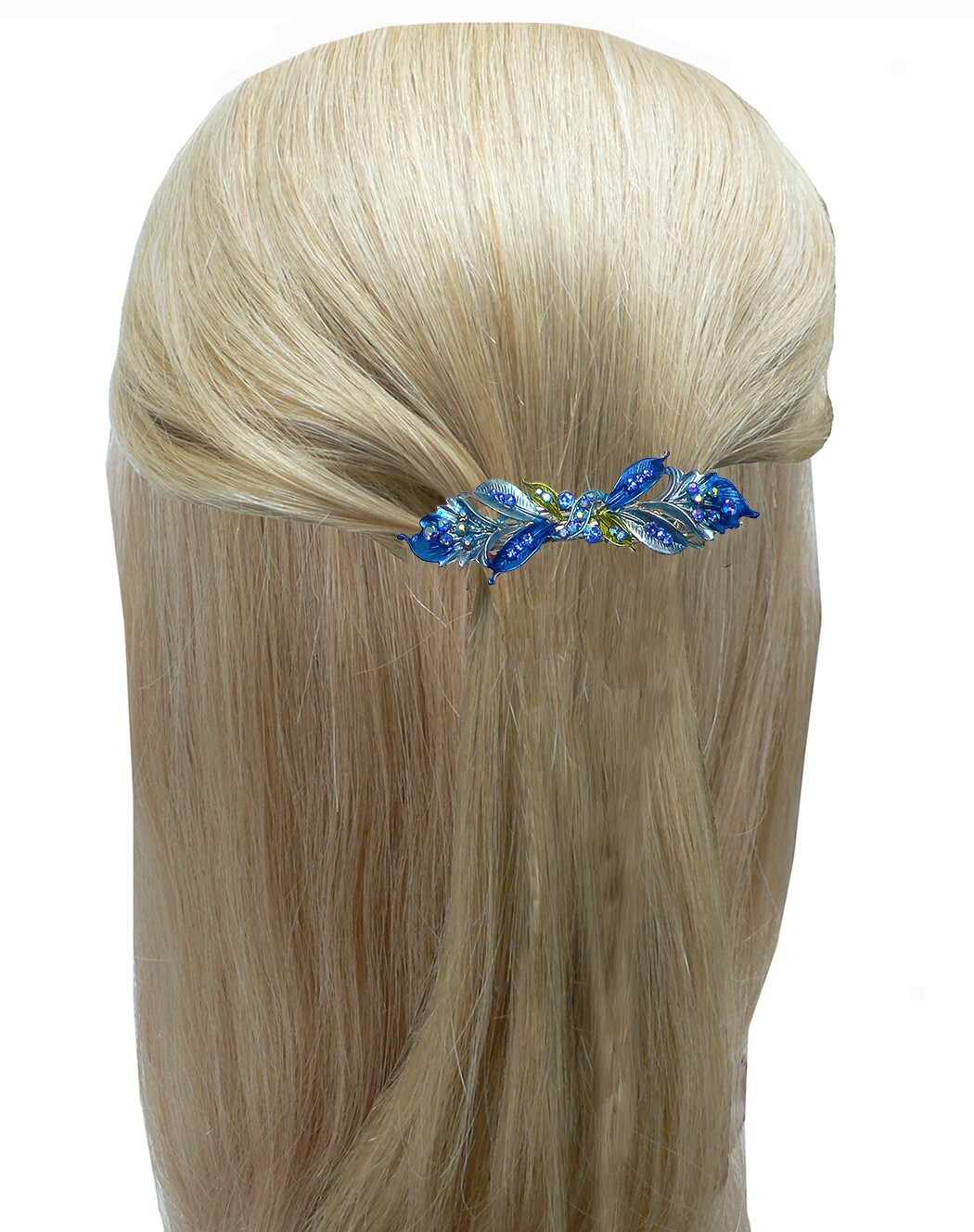 Bella Med Large Barrette Flower & Leaves Hair Clip Sparkly Rhinestone YY86800-3