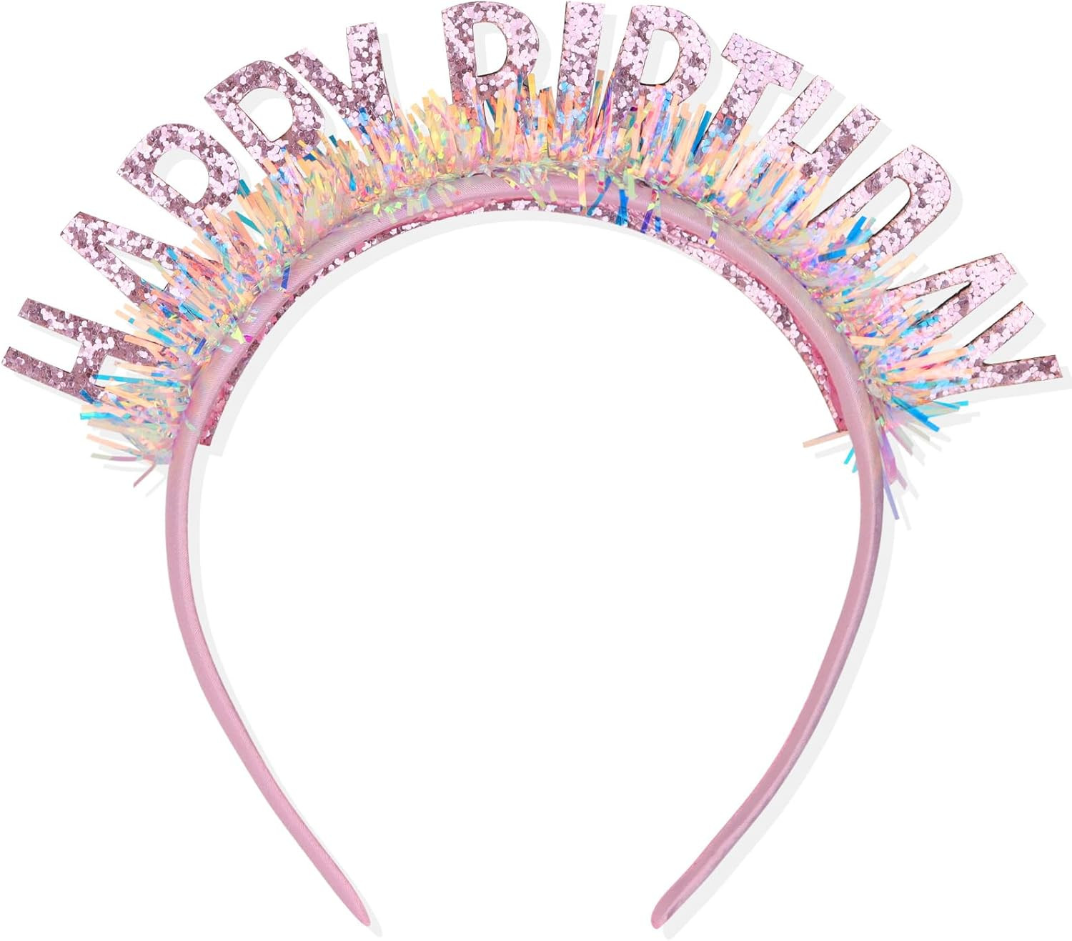 Birthday Tiara, Pink Glitter Letter Headband for Women & Girls, One Size Fits Al