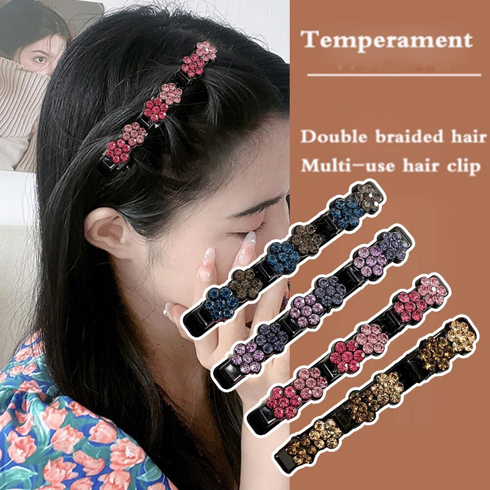 1/4/7x Sparkling Crystal Stone Braided Satin Rhinestone Fabric Easy Hair Clip US