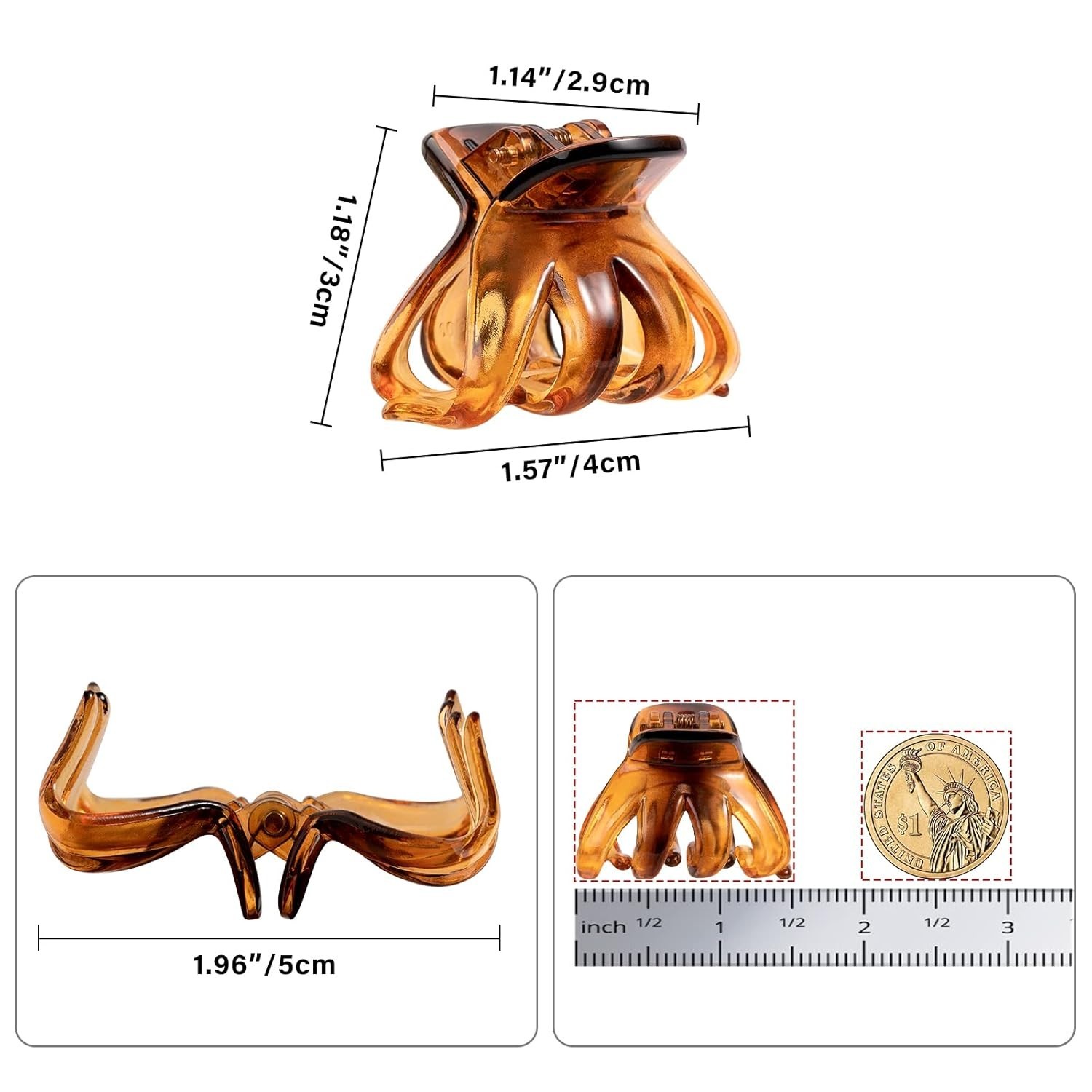 10 pcs Hair Clips Small 1.57 in Octopus Claw Clips Medium Jaw A-Black+Brown