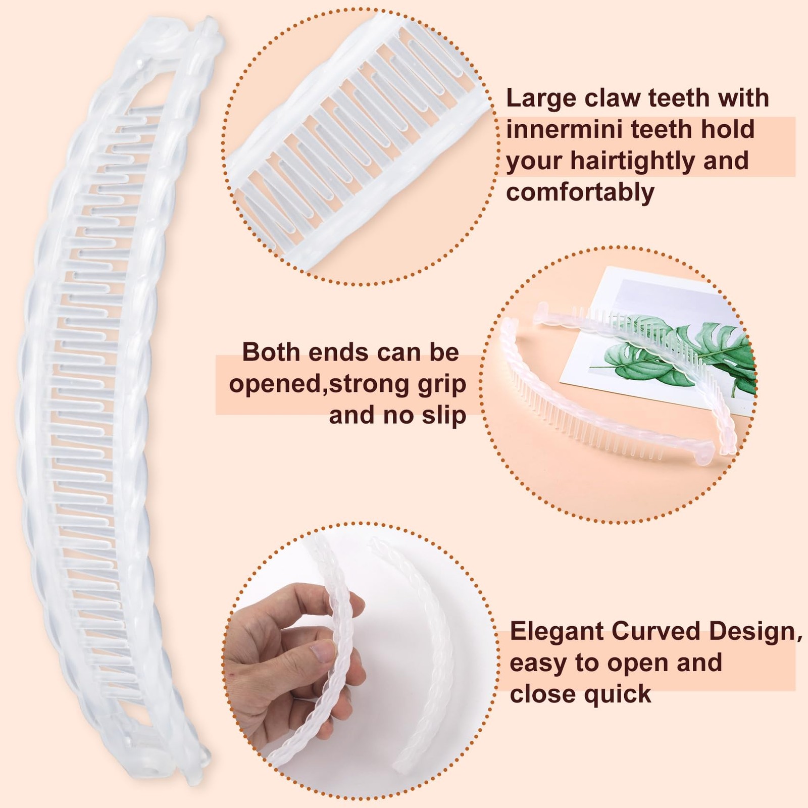 Mxxipp 3pcs French Banana Clips, Non-Slip Classic 1 Count (Pack of 3), Clear