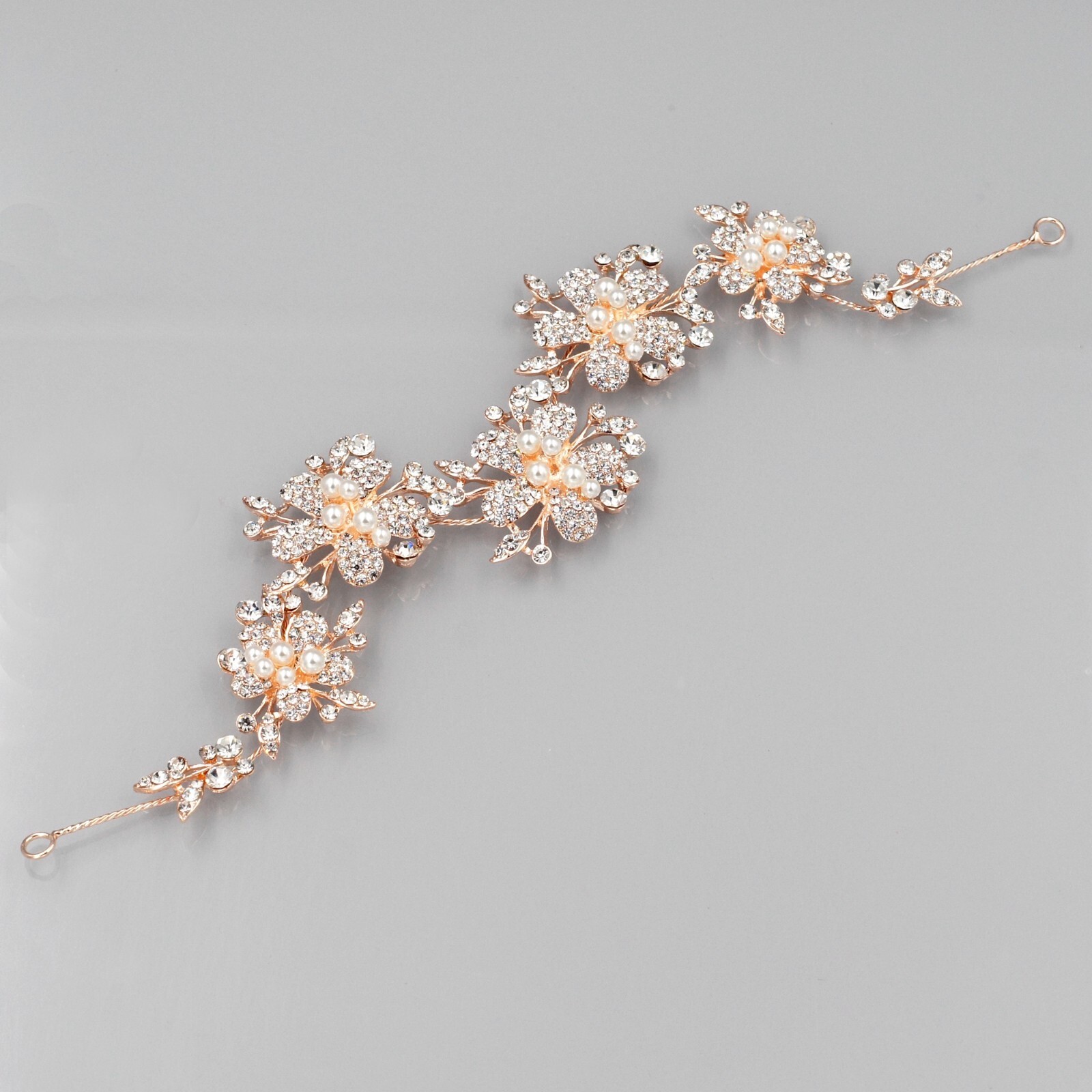 Floral Bridal Wedding Headband Headpieces Tiara Rose Gold Pearl Crystal 05694