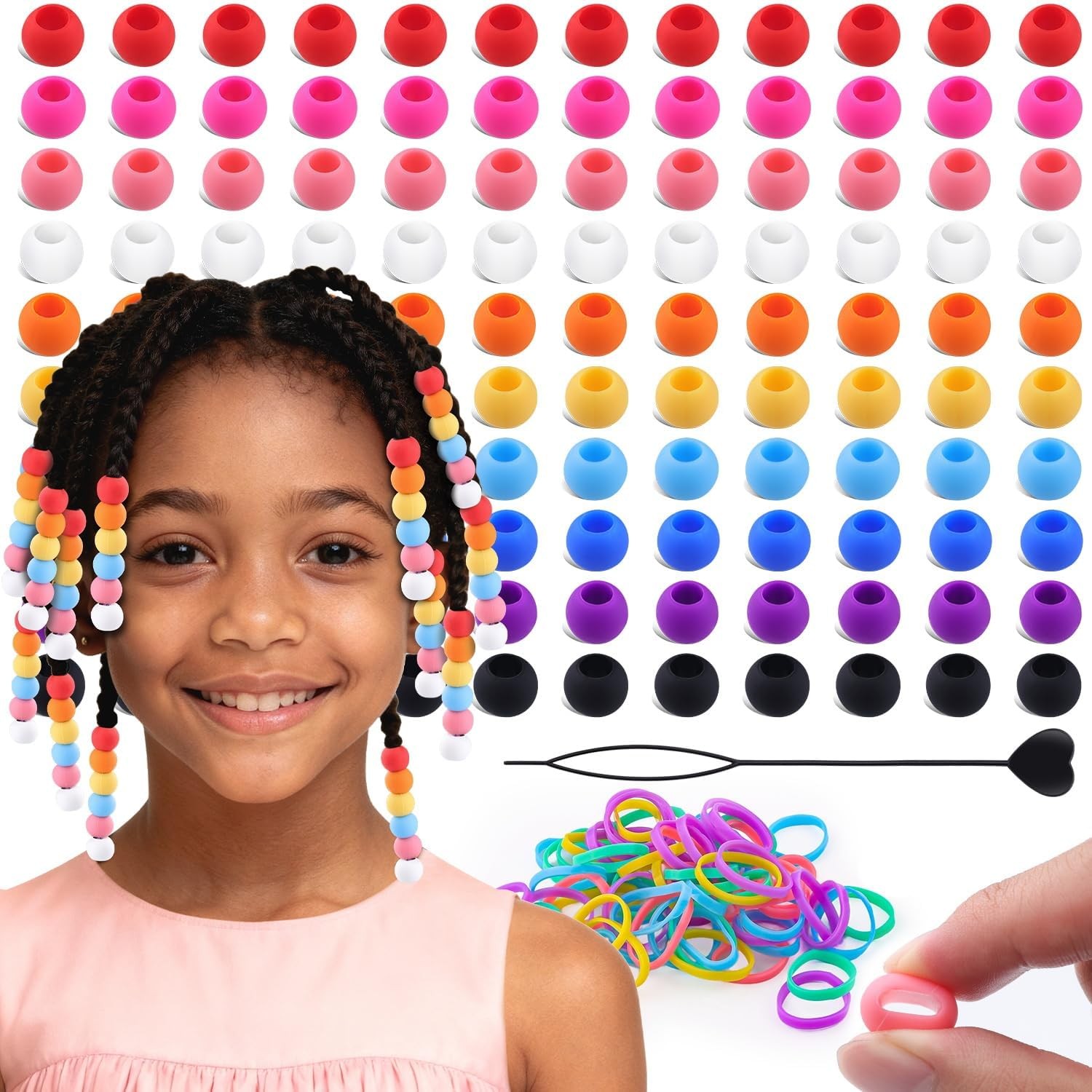 120Pcs 14mm Large Silicone Beads for Hair Braids, Soft Jellyish Hair Beads with