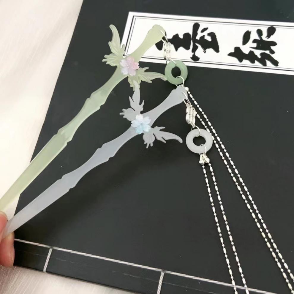 Hanfu Hair Accessory Long Tassel Hairpin Bun Pin Traditional Chinese Women 2pc