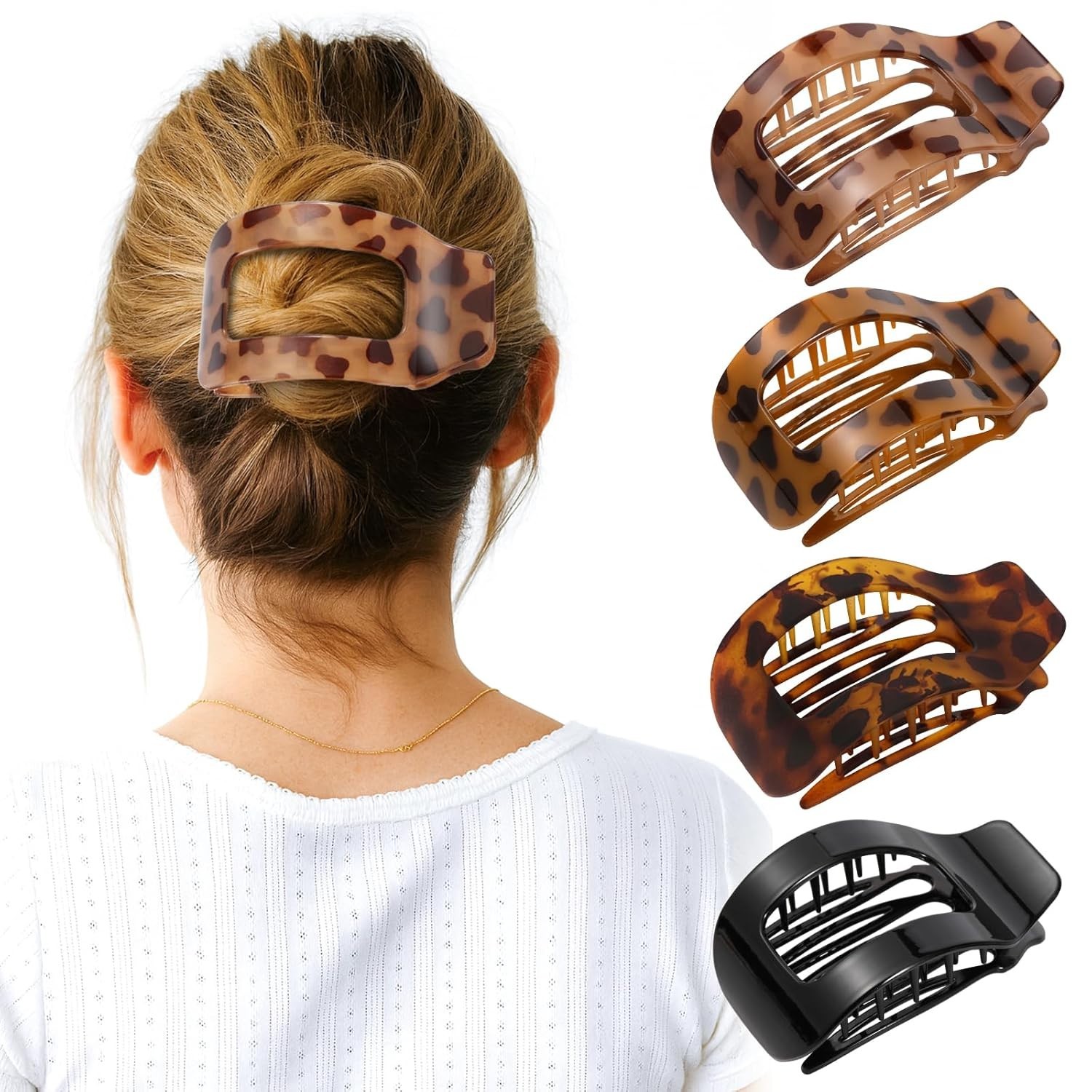 4 PCS Flat Hair Clips for Women, Large French Flat Claw Clips for Thick Thin