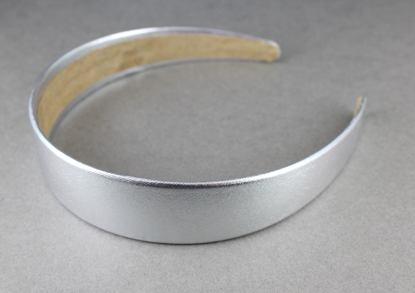 Silver headband soft shiny fabric hair band accessory 1 3/16″ wide faux leather