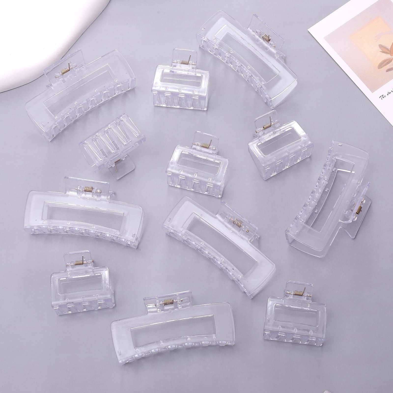 12 Pack Clear Square Claw Clips, Big and 12 Count (Pack of 1), Mixed