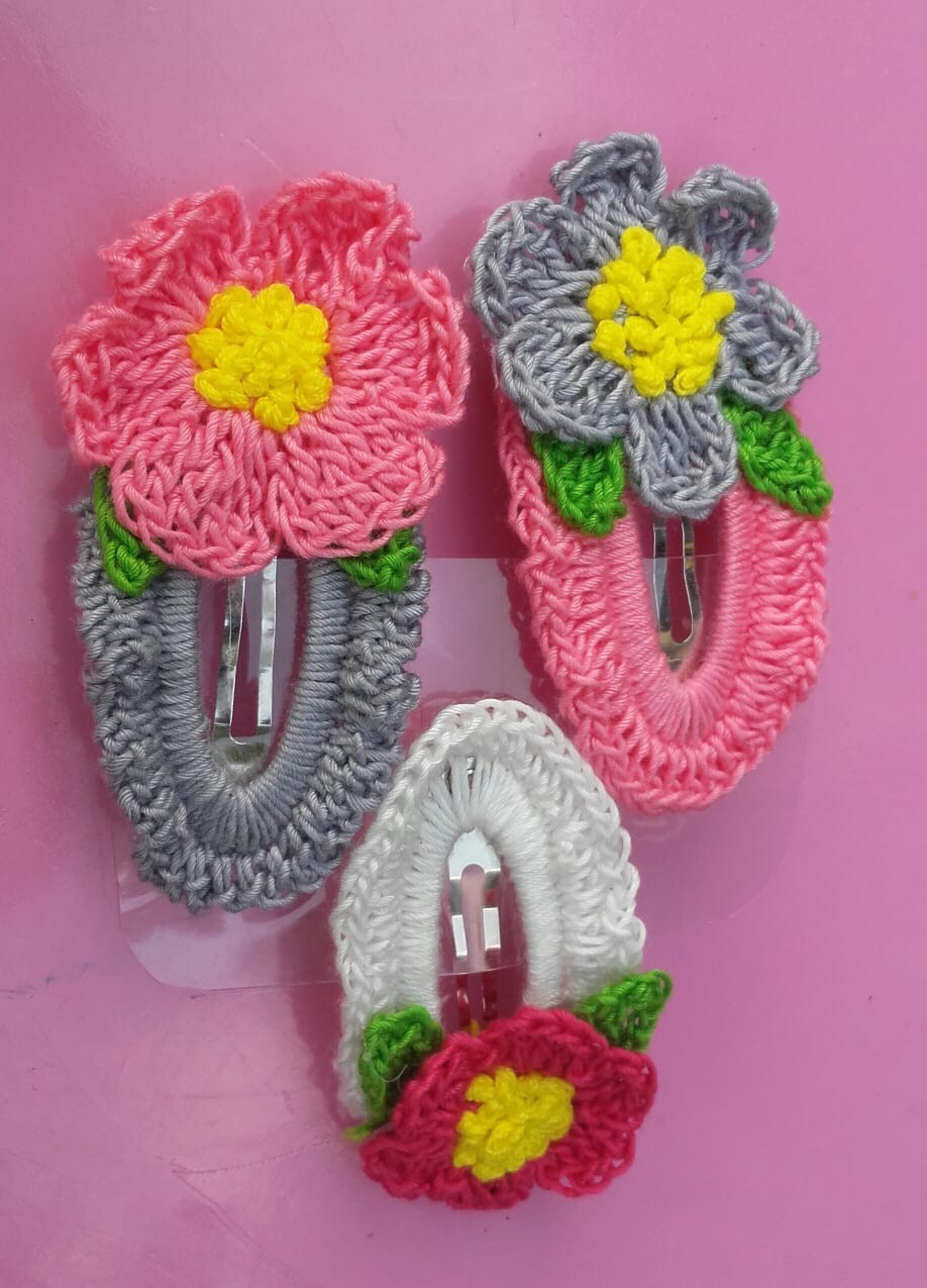 New Handmade Crochet Snap Hair Clip Accessory Girls,Women Fashion Colorful Gift