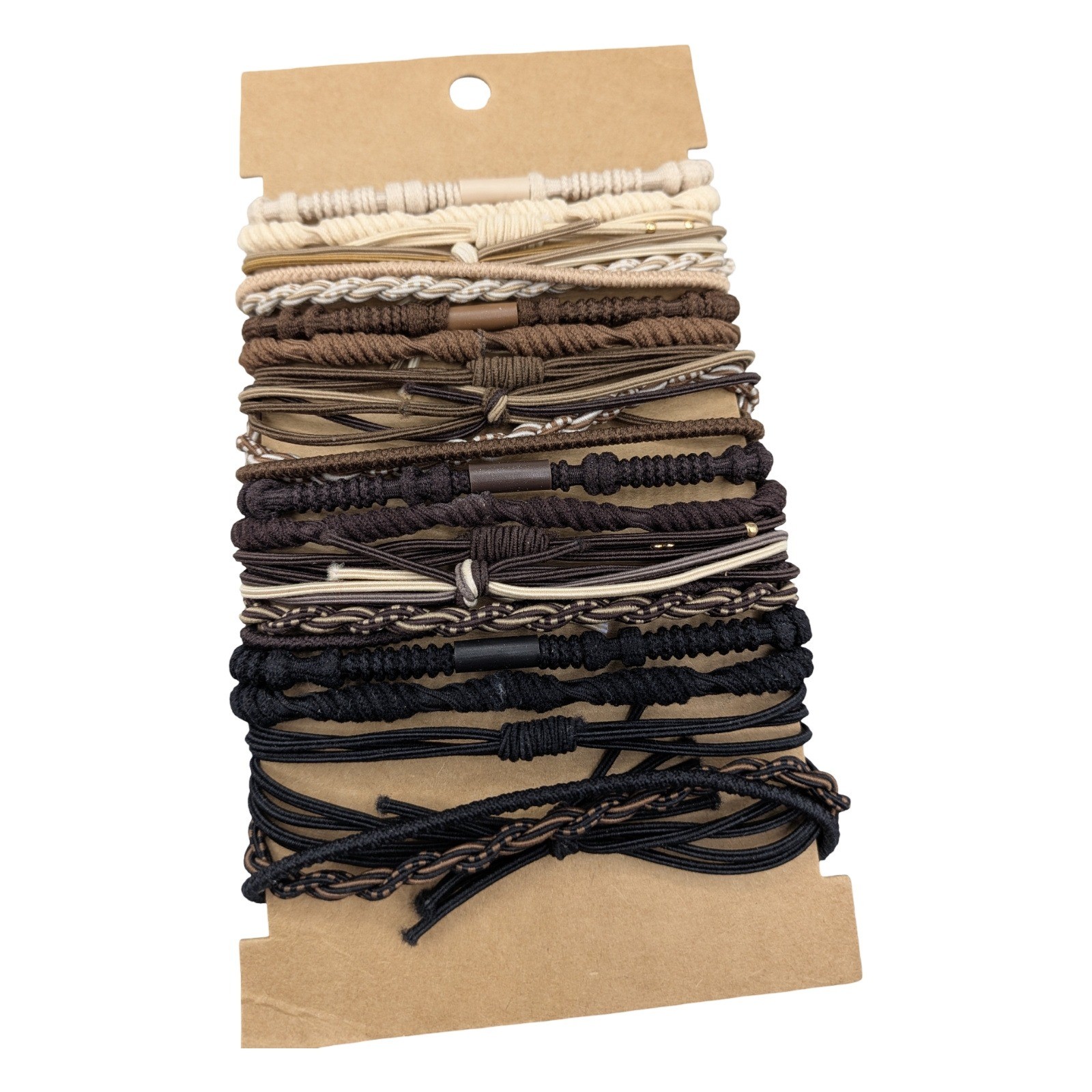 Livhil 20pc Hair Tie Set Neutral Black Brown Tan Braided Elastic Ponytail Holder