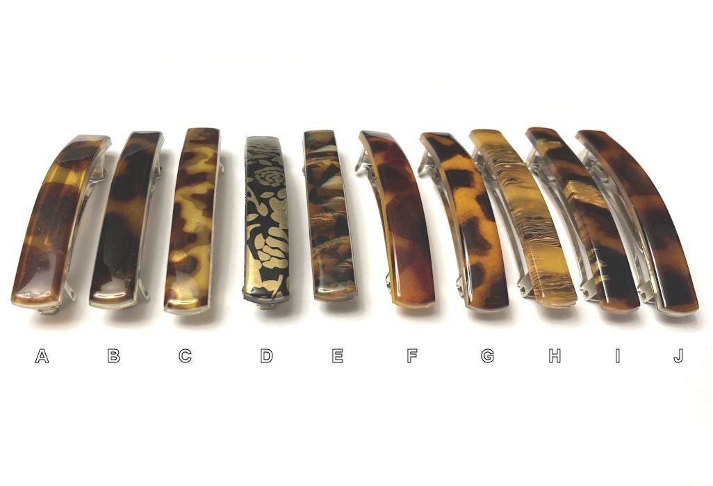 Wood Animal Print Retro Vintage Brown Hair Clip Thin Barrette Made in France